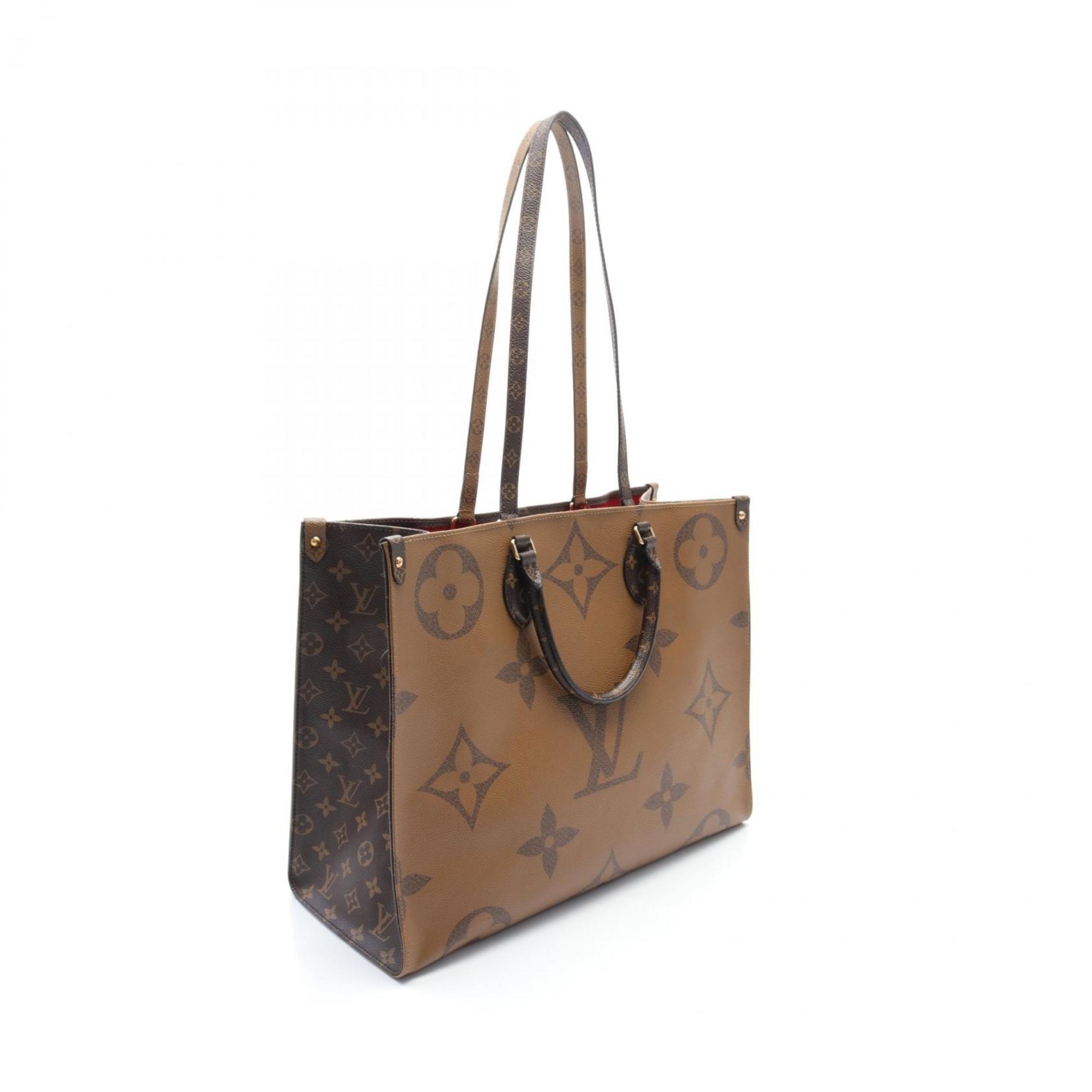 LOUIS VUITTON On the Go GM Tote Bag, Coated Canvas, Monogram Giant Reverse, Women's, Brown, Beige, M44576