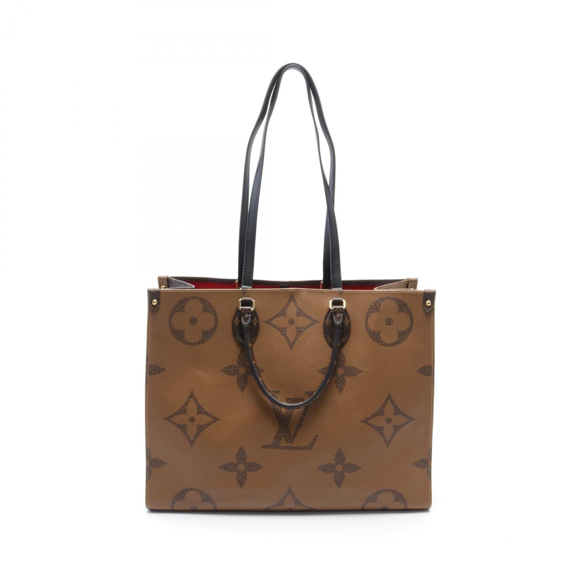 LOUIS VUITTON On the Go GM Shoulder Bag, Coated Canvas, Leather, Monogram Giant Reverse, Women's, Brown, M45320