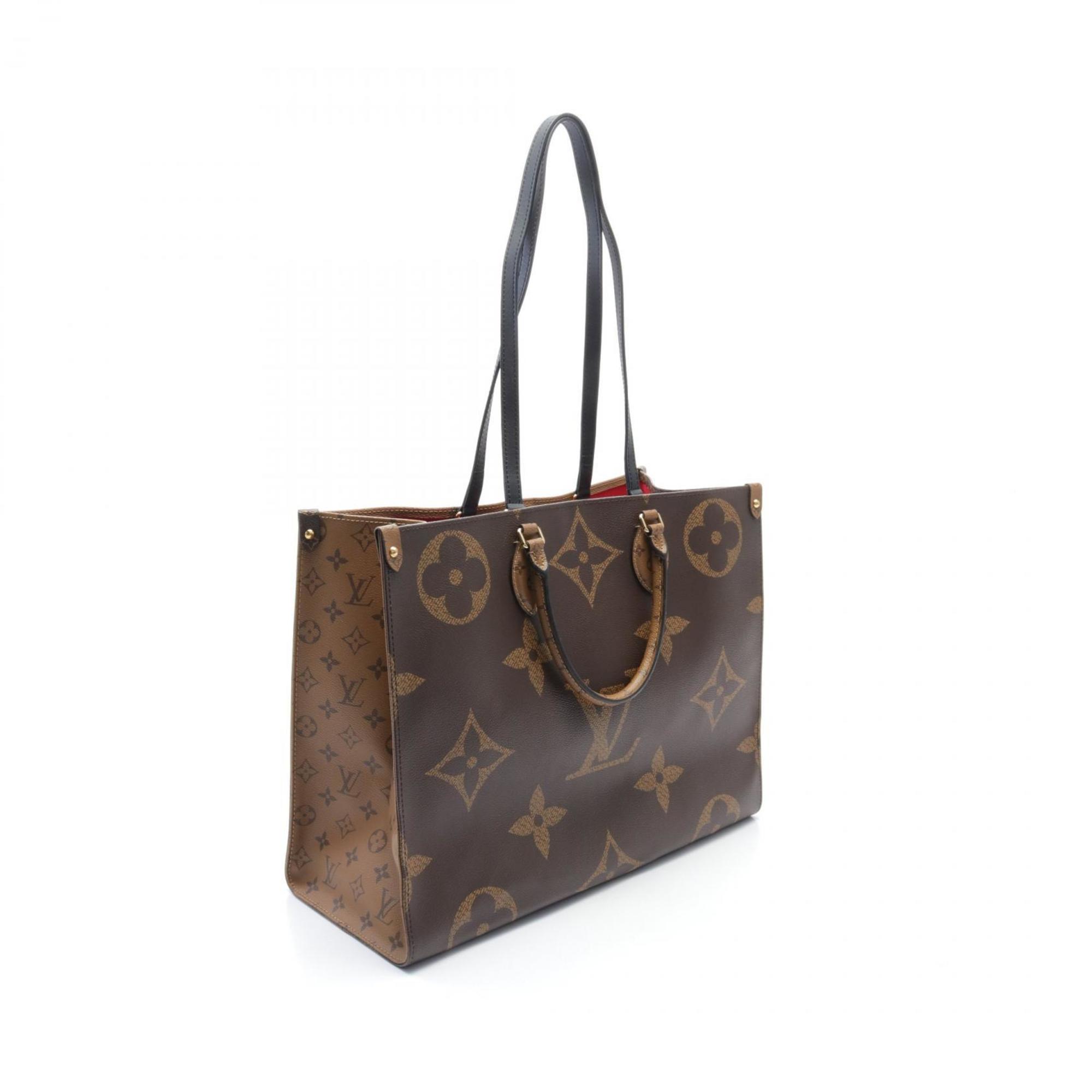 LOUIS VUITTON On the Go GM Shoulder Bag, Coated Canvas, Leather, Monogram Giant Reverse, Women's, Brown, M45320