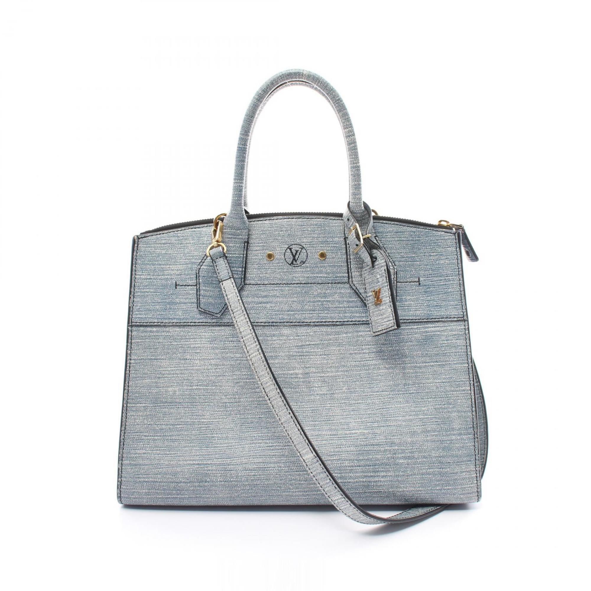 Louis Vuitton Steamer MM Handbag Bag Leather Women's Blue M54509