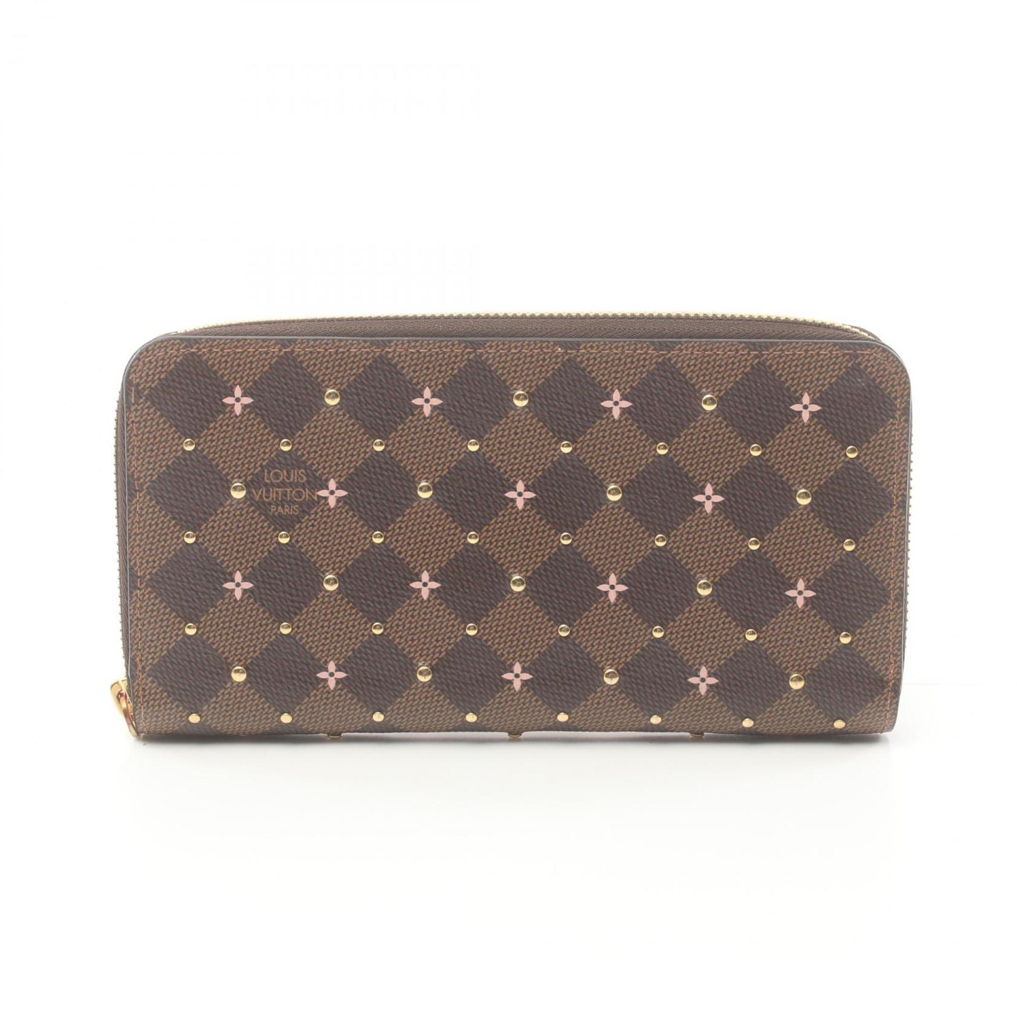 Louis Vuitton LOUIS VUITTON Zippy Wallet Damier Ebene Rose Ballerine Round Long Coated Canvas Women's Brown N60473