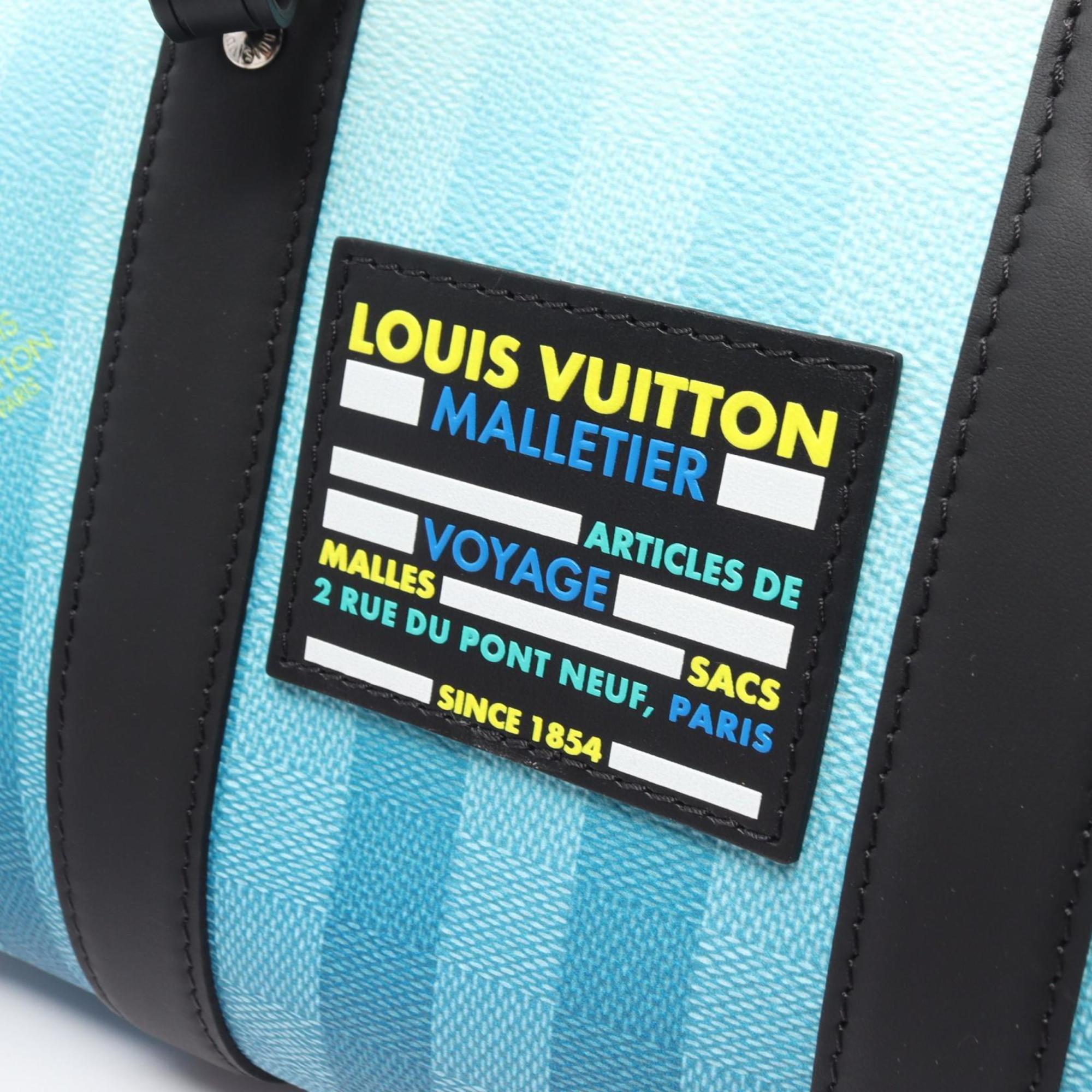 LOUIS VUITTON City Keepall Damier Stripe Blue Vert Shoulder Bag Coated Canvas Leather Men's Multicolor M59921