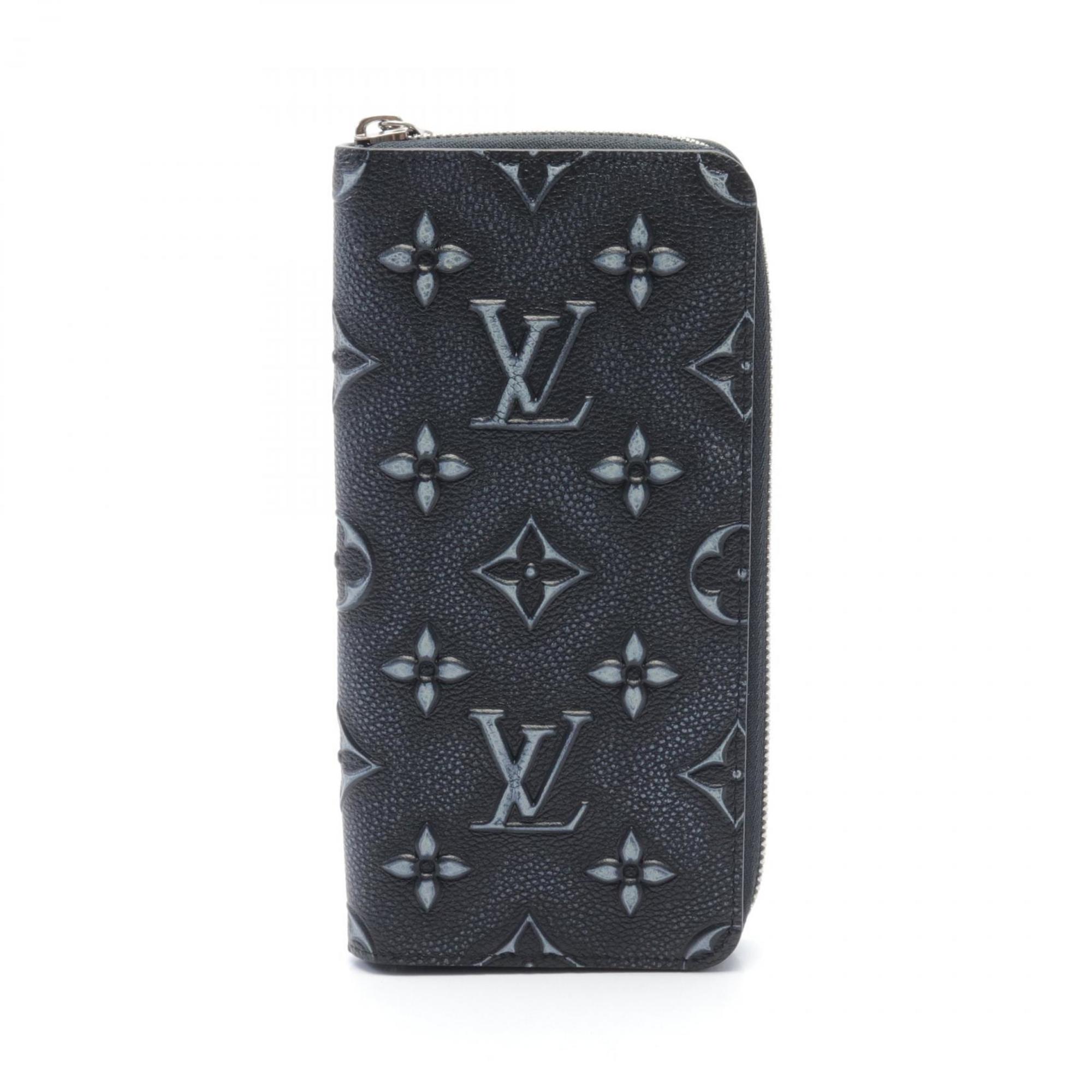 Louis Vuitton LOUIS VUITTON Zippy Wallet Vertical Round Long Leather Monogram Men's Black Blue M81775