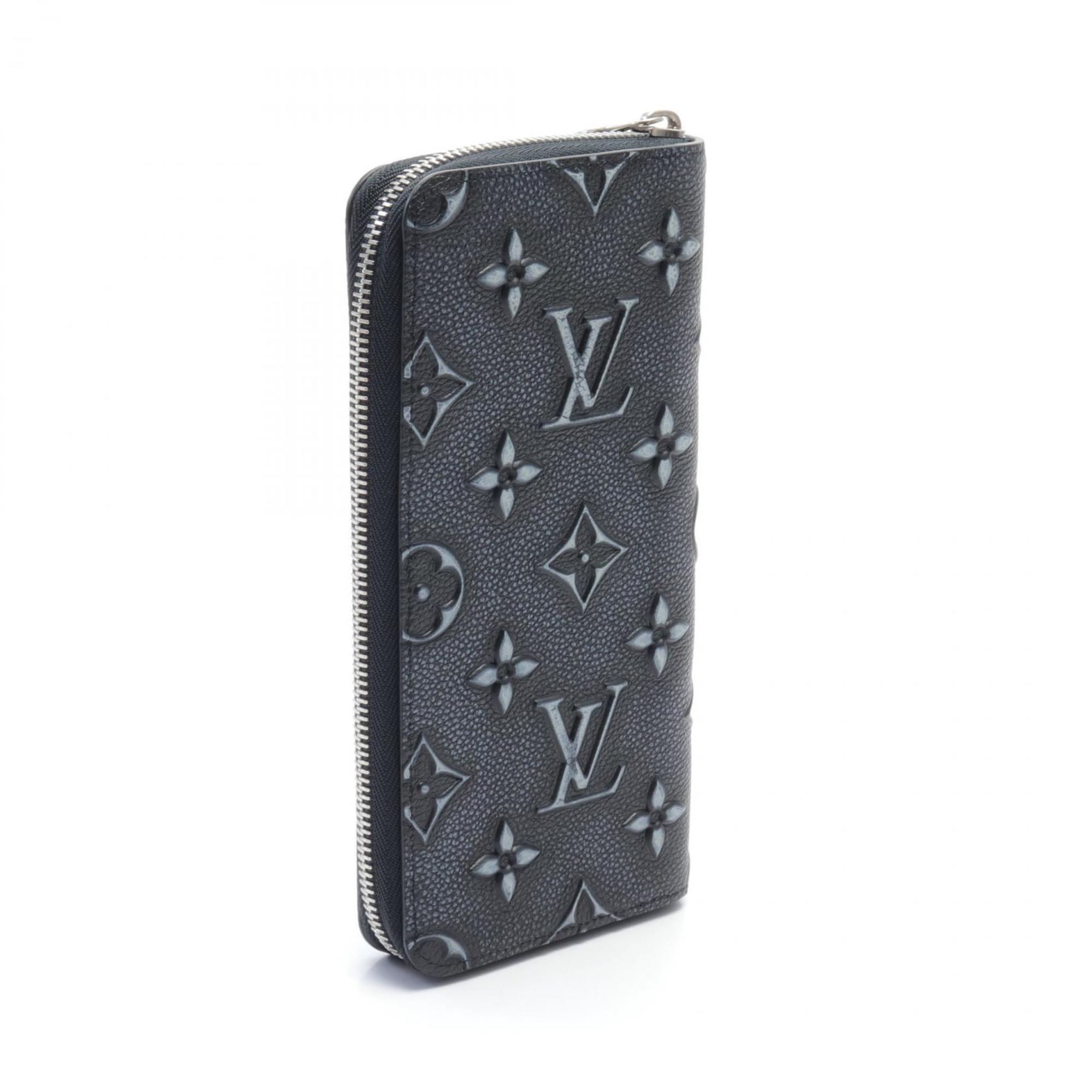 Louis Vuitton LOUIS VUITTON Zippy Wallet Vertical Round Long Leather Monogram Men's Black Blue M81775