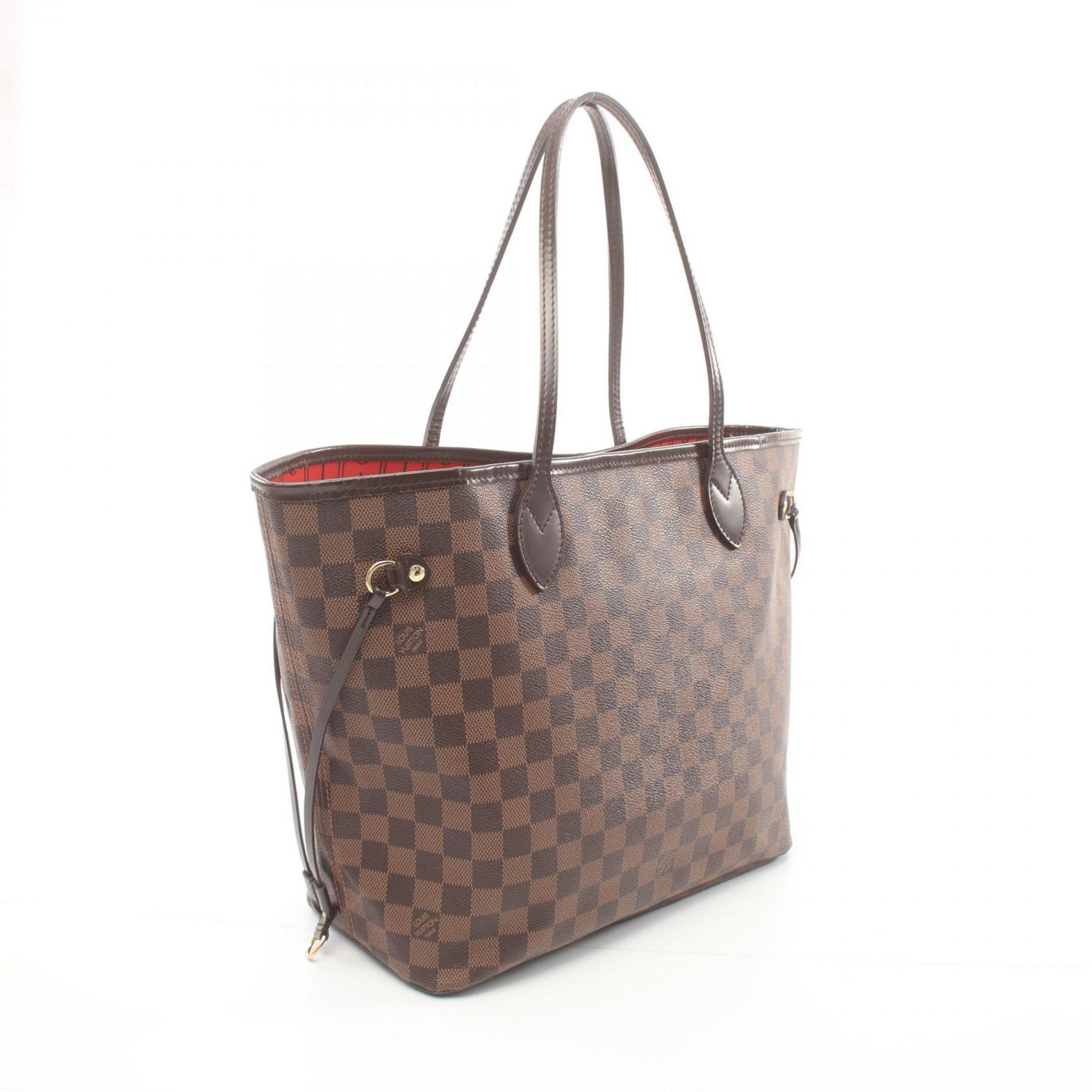 Louis Vuitton Neverfull MM Tote Bag, Coated Canvas, Leather, Damier, Women's, Brown, N51105