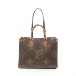 LOUIS VUITTON On the Go MM Tote Bag, Coated Canvas, Leather, Monogram Giant Reverse, Women's, Brown, Beige, M45321