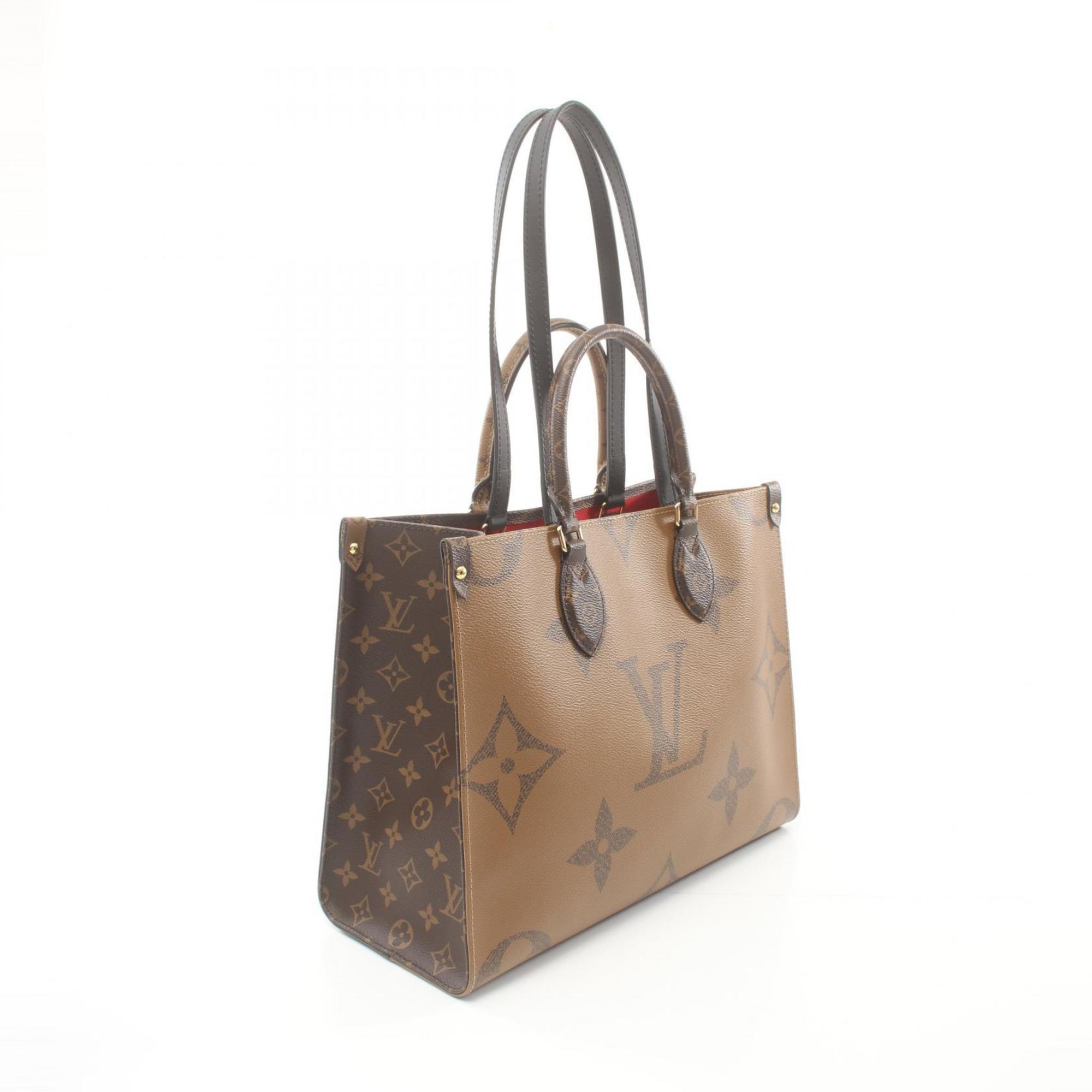 LOUIS VUITTON On the Go MM Tote Bag, Coated Canvas, Leather, Monogram Giant Reverse, Women's, Brown, Beige, M45321