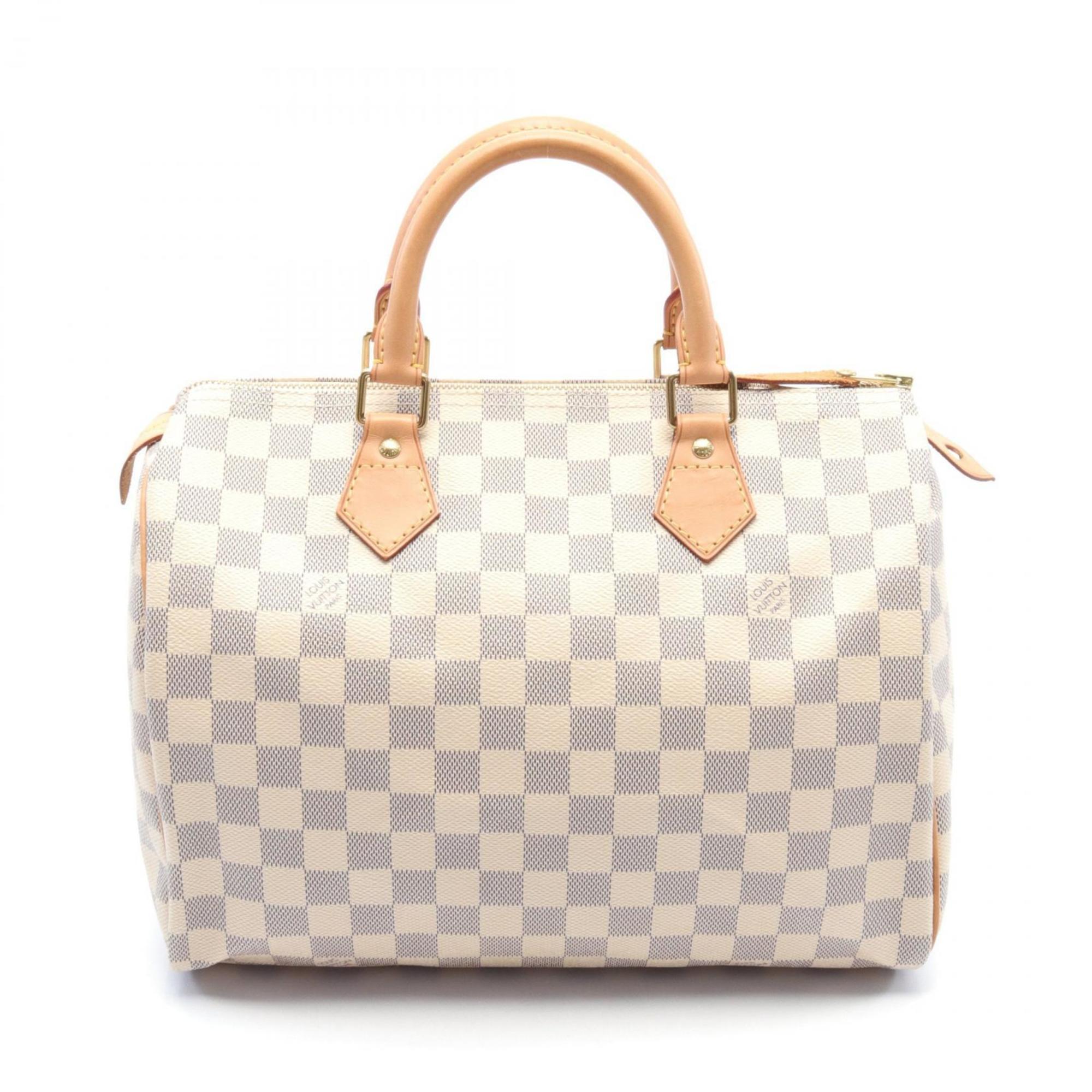 Louis Vuitton Speedy 30 Handbag Bag Coated Canvas Leather Damier Azur Women's White N41533