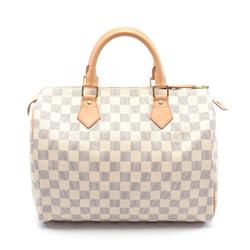 Louis Vuitton Speedy 30 Handbag Bag Coated Canvas Leather Damier Azur Women's White N41533