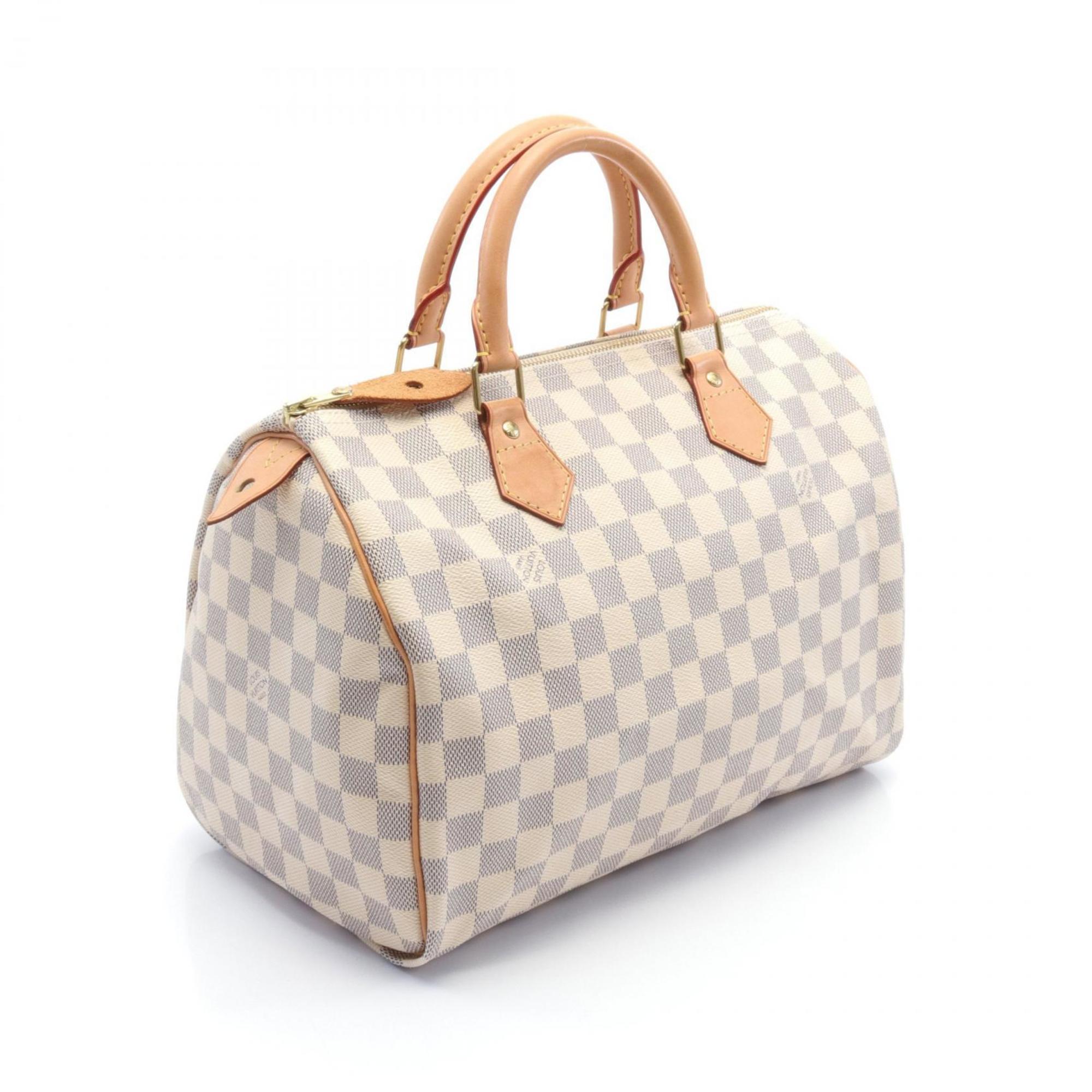 Louis Vuitton Speedy 30 Handbag Bag Coated Canvas Leather Damier Azur Women's White N41533