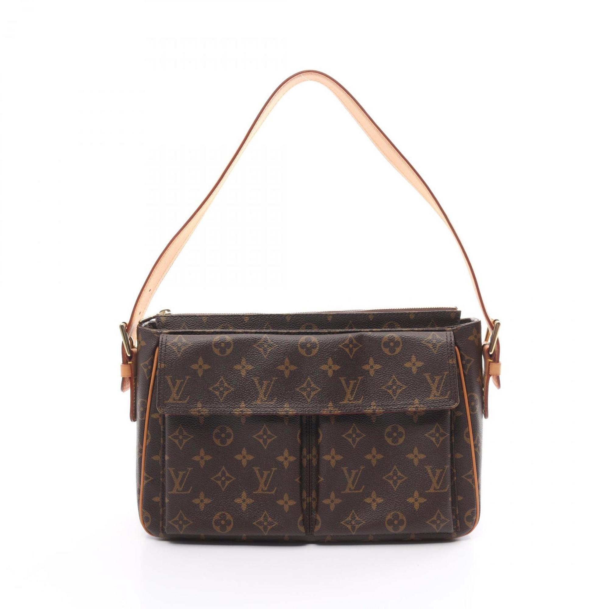 Louis Vuitton Vivacite GM Shoulder Bag, Coated Canvas, Leather, Monogram, Women's, Brown, M51163