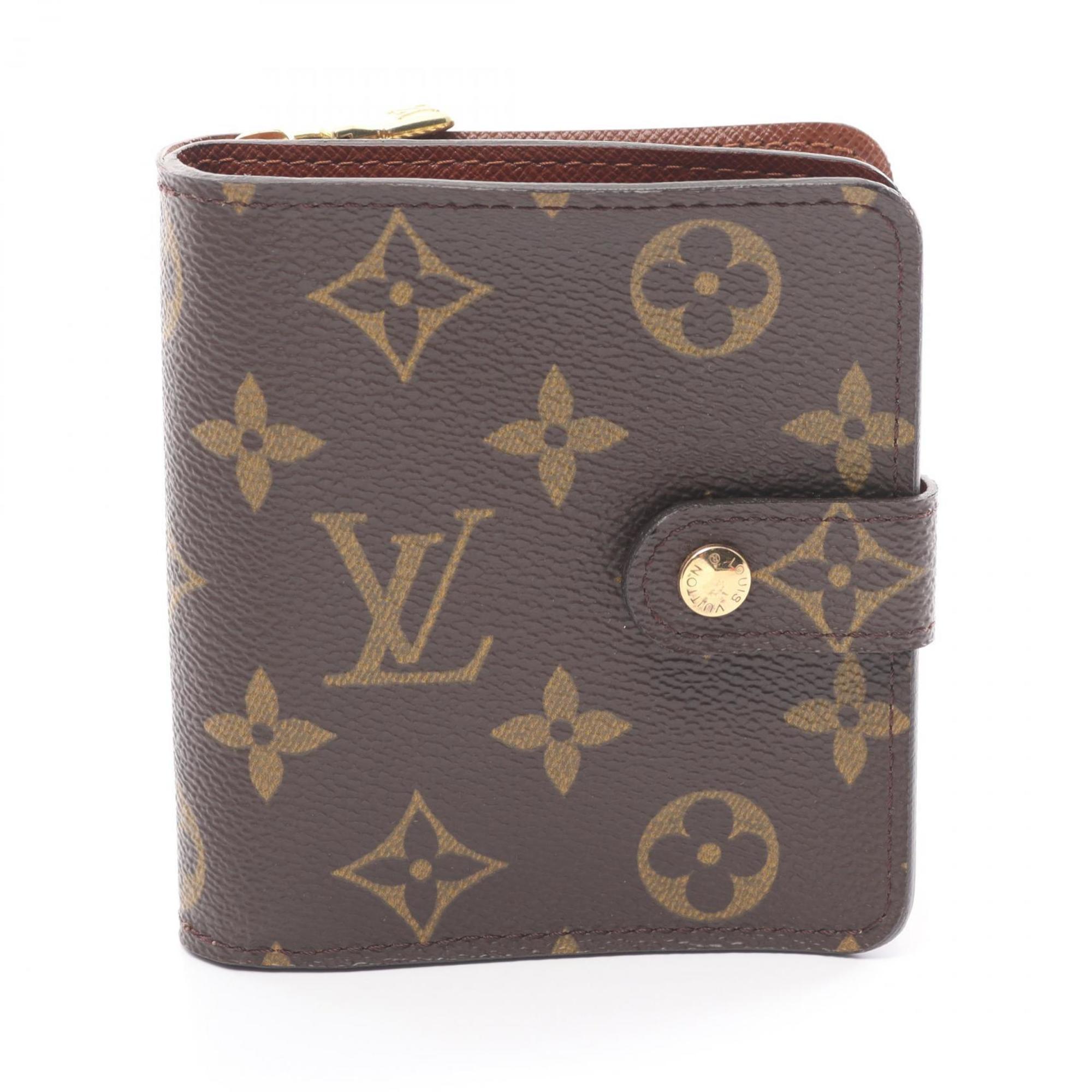 Louis Vuitton LOUIS VUITTON Compact Zip Monogram Bi-fold Wallet Coated Canvas Women's Brown M61667