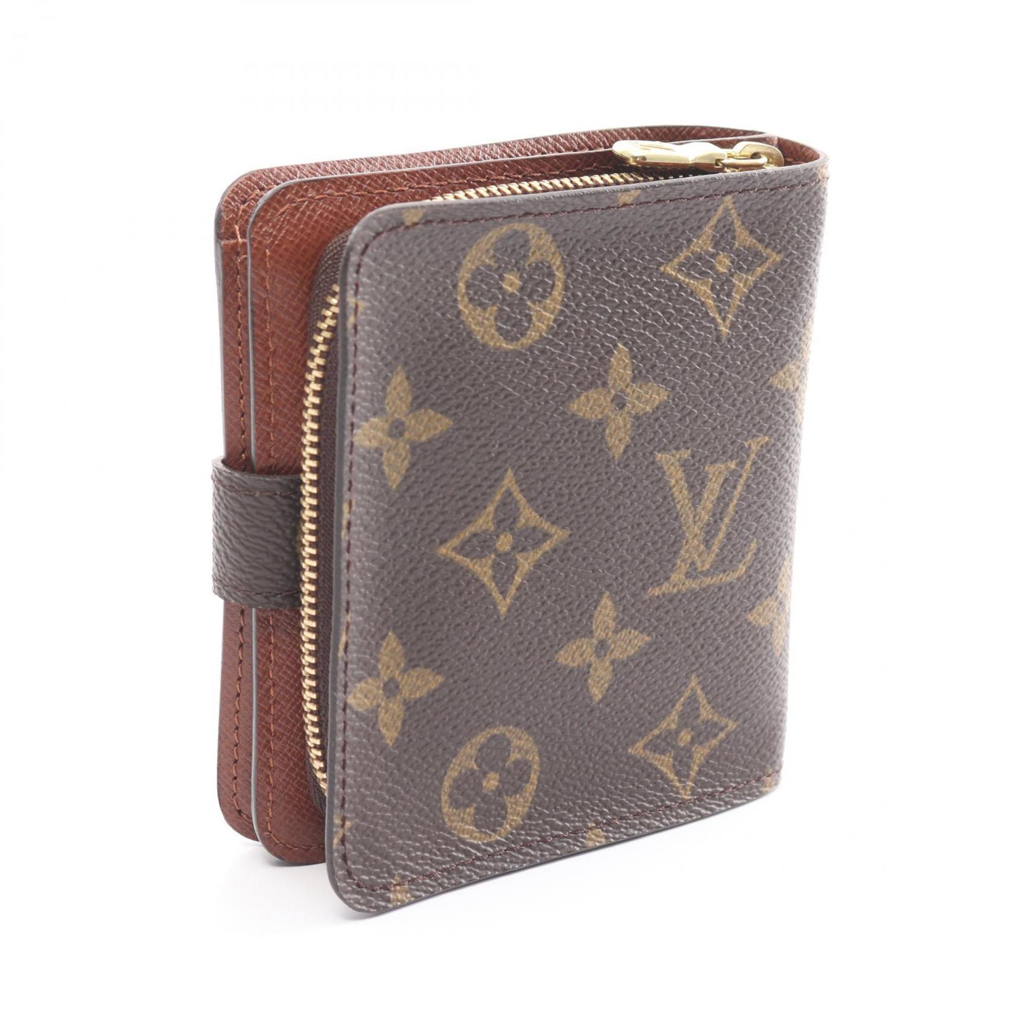 Louis Vuitton LOUIS VUITTON Compact Zip Monogram Bi-fold Wallet Coated Canvas Women's Brown M61667