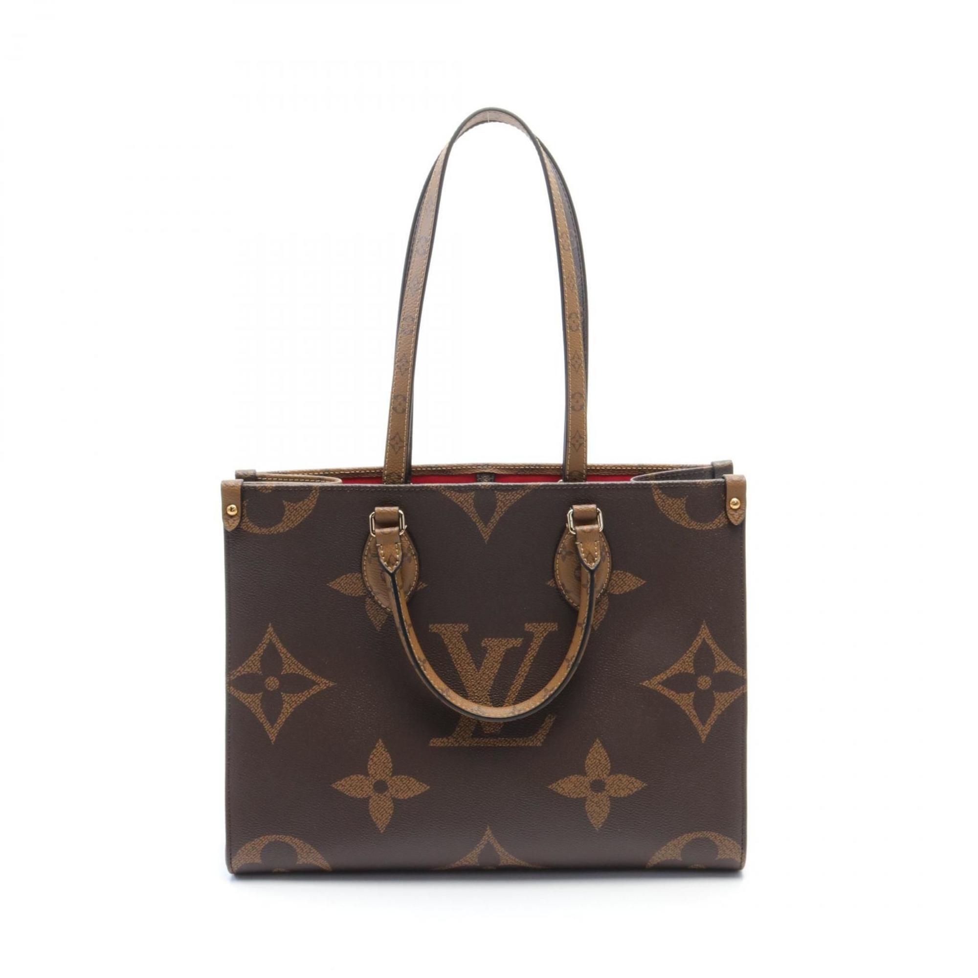 LOUIS VUITTON On the Go MM Monogram Giant Reverse Tote Bag, Coated Canvas, Leather, Women's, Brown, Beige, M45321