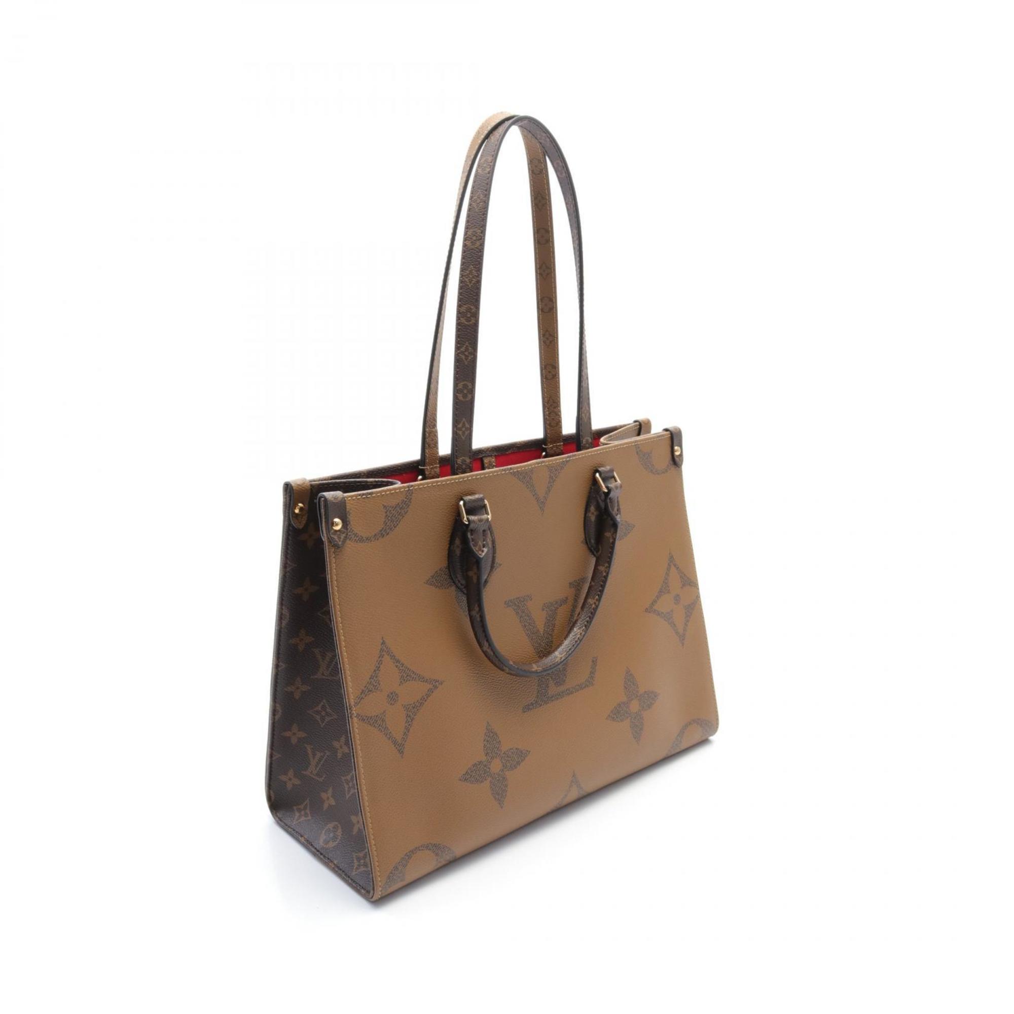 LOUIS VUITTON On the Go MM Monogram Giant Reverse Tote Bag, Coated Canvas, Leather, Women's, Brown, Beige, M45321