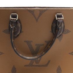 LOUIS VUITTON On the Go MM Monogram Giant Reverse Tote Bag, Coated Canvas, Leather, Women's, Brown, Beige, M45321