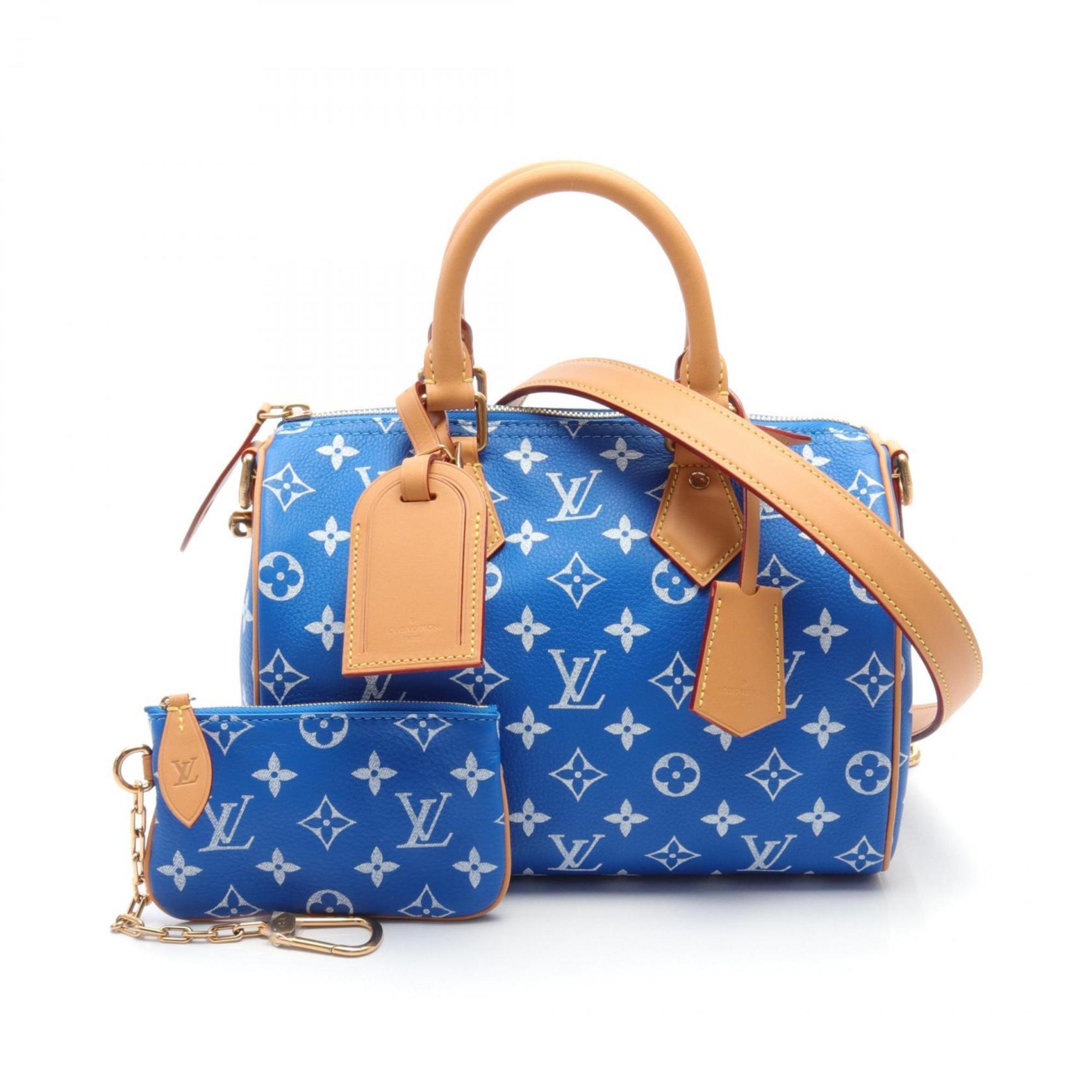 Louis Vuitton Speedy P9 Bandouliere 25 Boston Bag Leather Monogram Women's Blue White Brown M24424