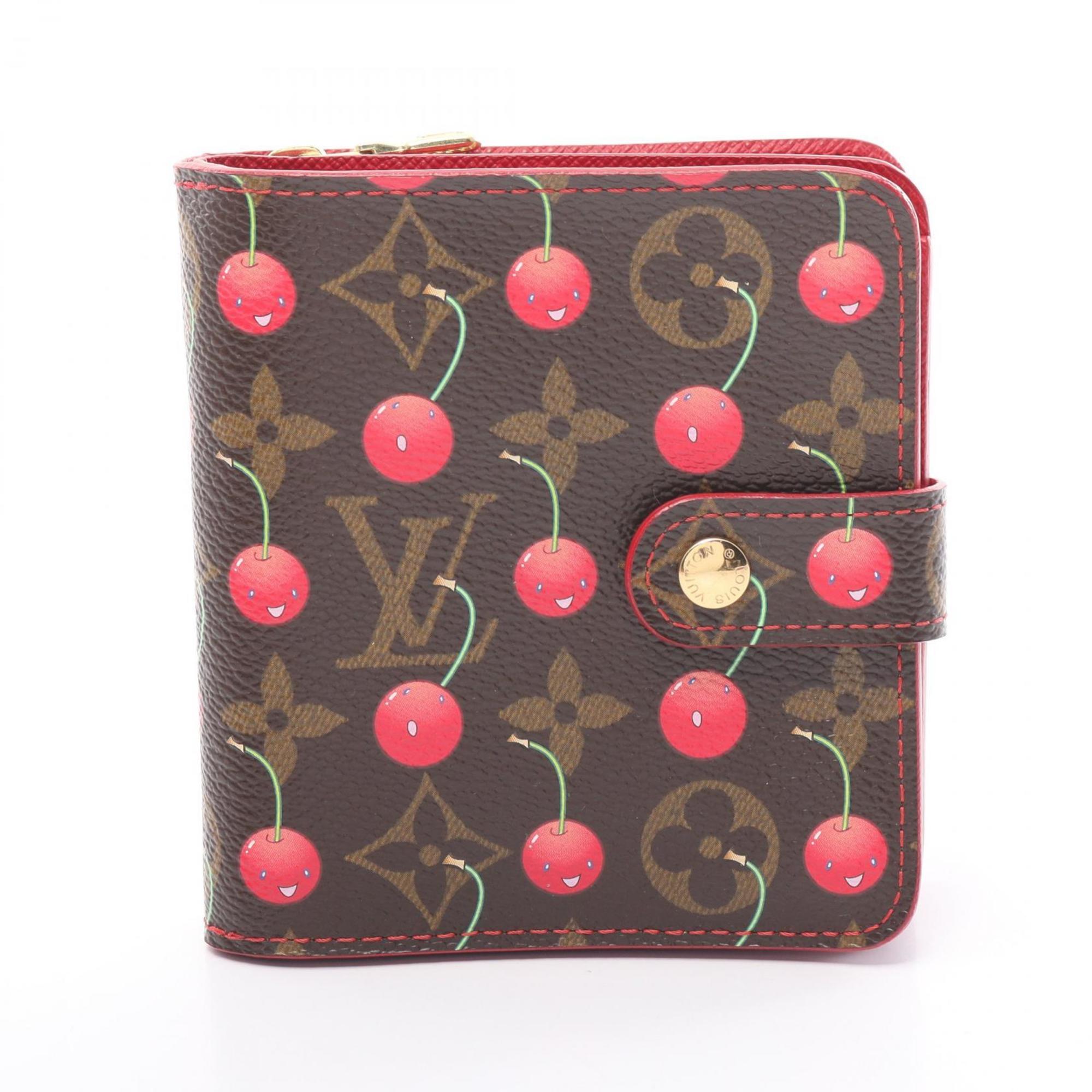 Louis Vuitton LOUIS VUITTON Compact Zip Monogram Cherry Bi-fold Wallet Coated Canvas Women's Brown Red M95005