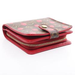 Louis Vuitton LOUIS VUITTON Compact Zip Monogram Cherry Bi-fold Wallet Coated Canvas Women's Brown Red M95005