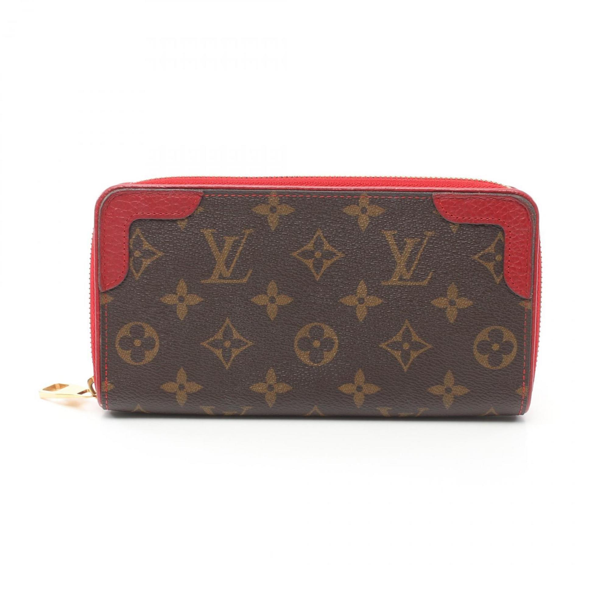 Louis Vuitton LOUIS VUITTON Zippy Wallet Retiro Round Long Coated Canvas Leather Monogram Women's Brown Red M61854