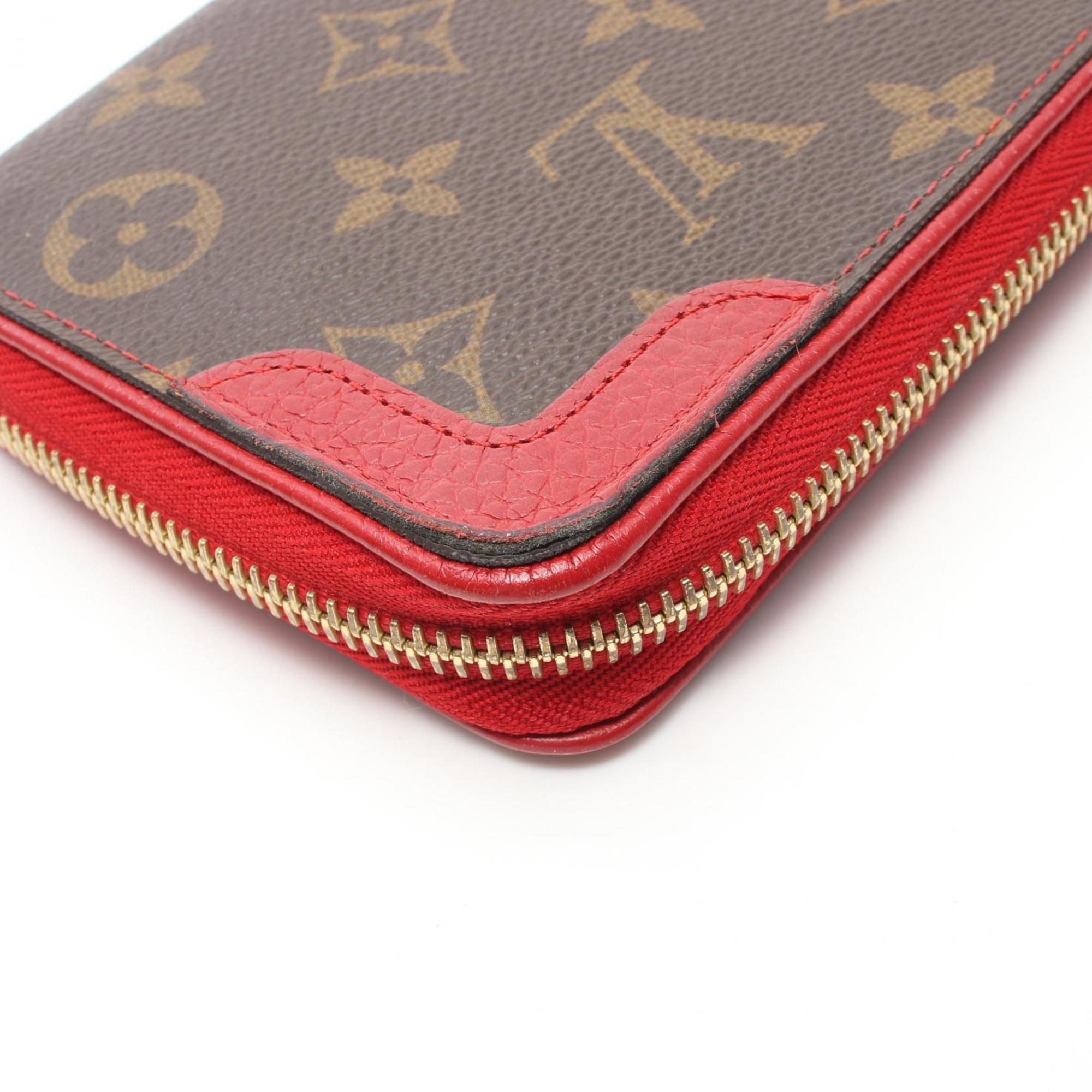 Louis Vuitton LOUIS VUITTON Zippy Wallet Retiro Round Long Coated Canvas Leather Monogram Women's Brown Red M61854