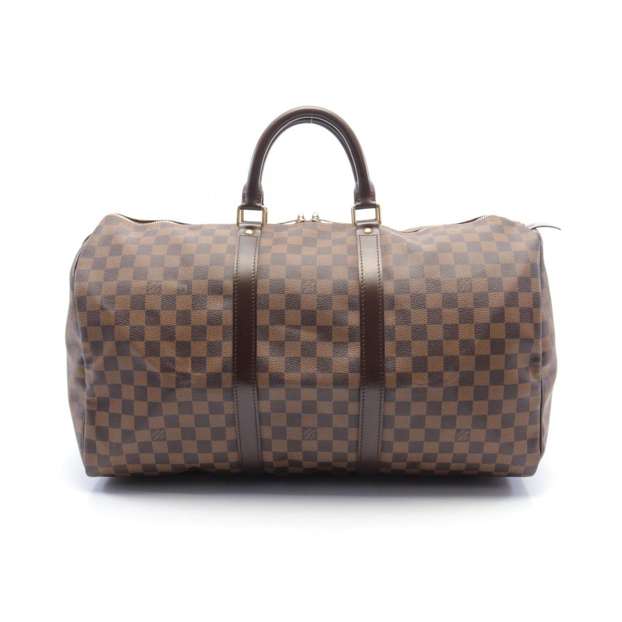 Louis Vuitton Keepall 50 Boston Bag, Coated Canvas, Leather, Damier, Men's, Women's, Brown, N41427