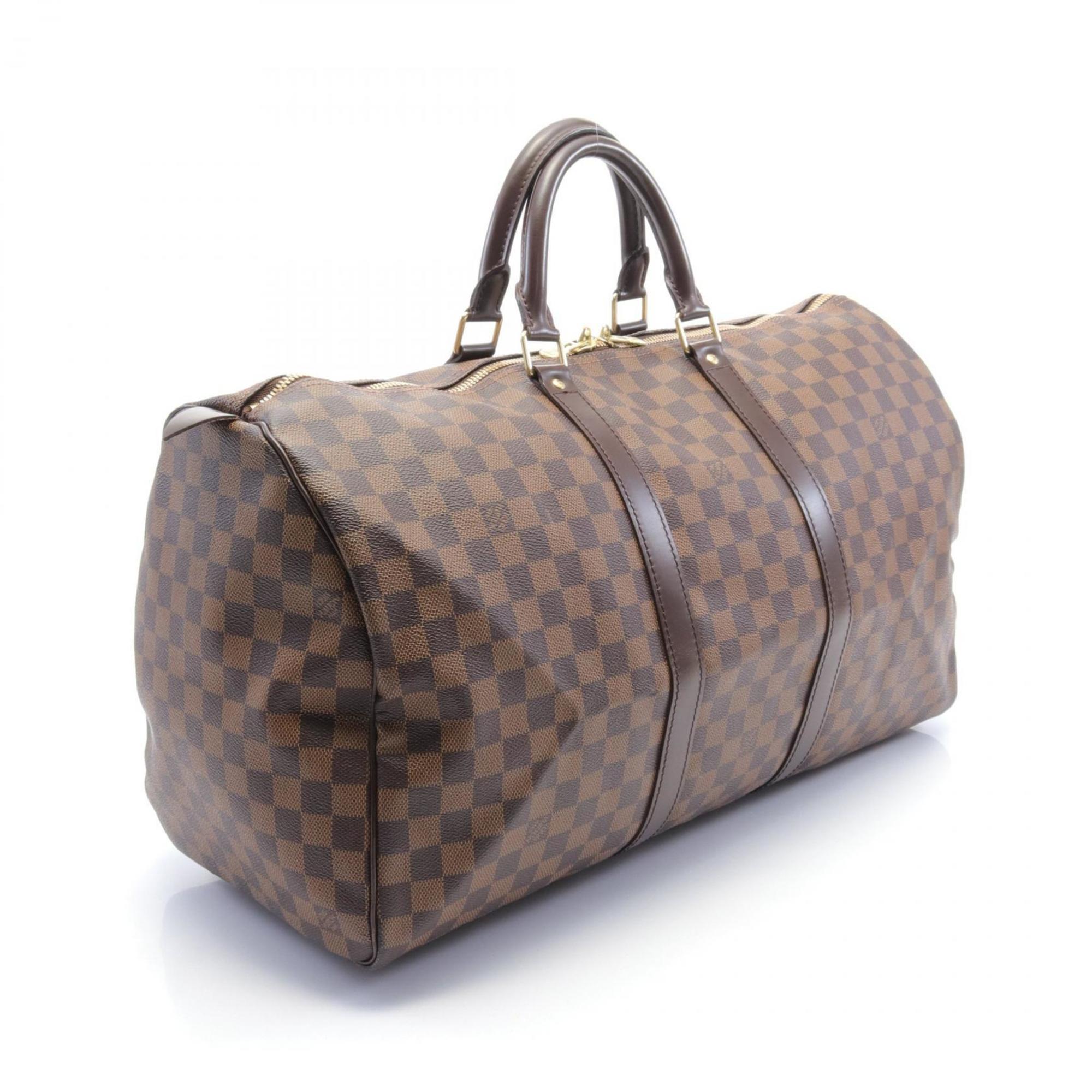 Louis Vuitton Keepall 50 Boston Bag, Coated Canvas, Leather, Damier, Men's, Women's, Brown, N41427