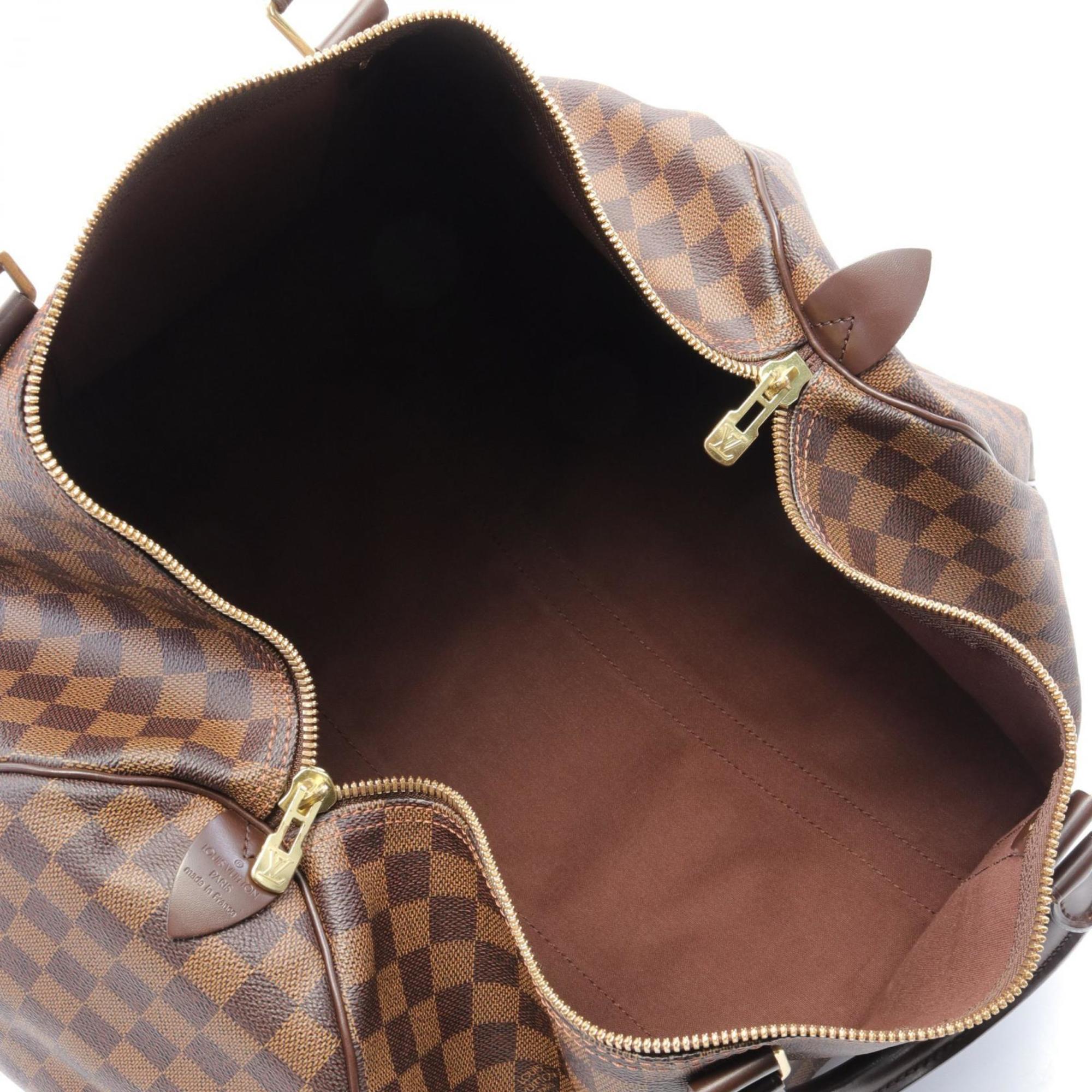 Louis Vuitton Keepall 50 Boston Bag, Coated Canvas, Leather, Damier, Men's, Women's, Brown, N41427