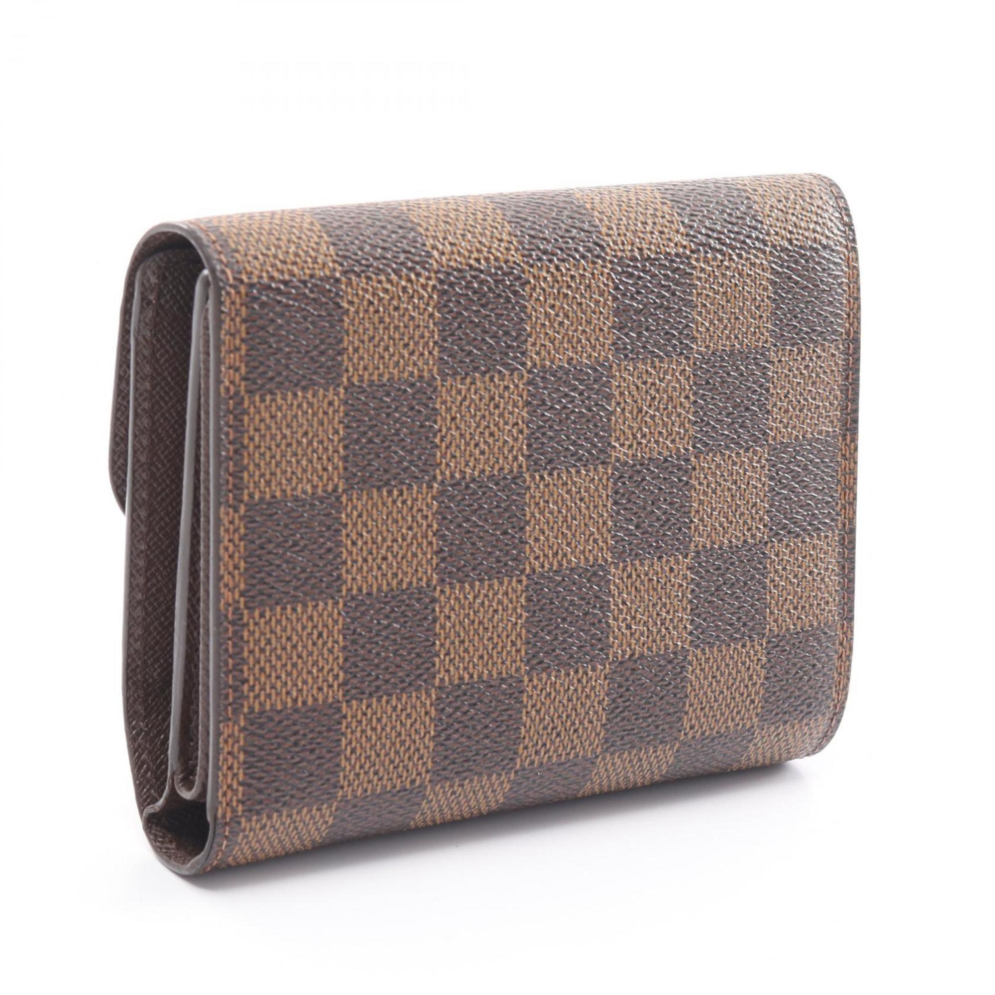 Louis Vuitton Joy Damier Ebene Tri-fold Wallet Coated Canvas Leather Women's Brown N60034