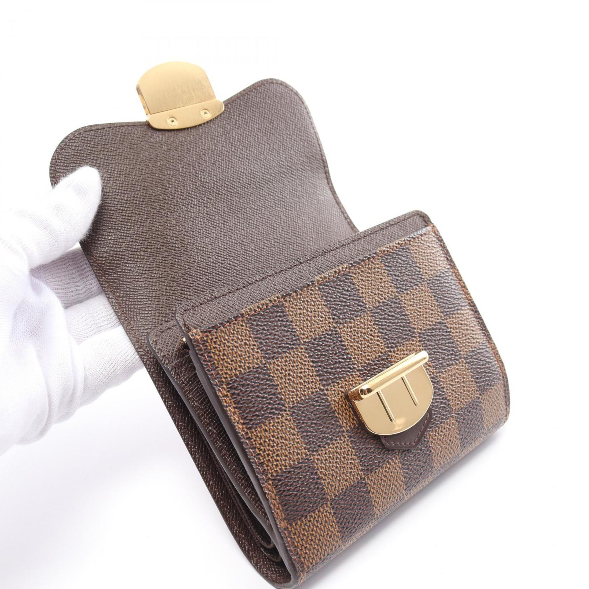 Louis Vuitton Joy Damier Ebene Tri-fold Wallet Coated Canvas Leather Women's Brown N60034