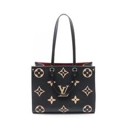 LOUIS VUITTON On the Go MM Bicolor Monogram Empreinte Tote Bag, Grained Leather, Empreinte, Women's, Black, Beige, M45495