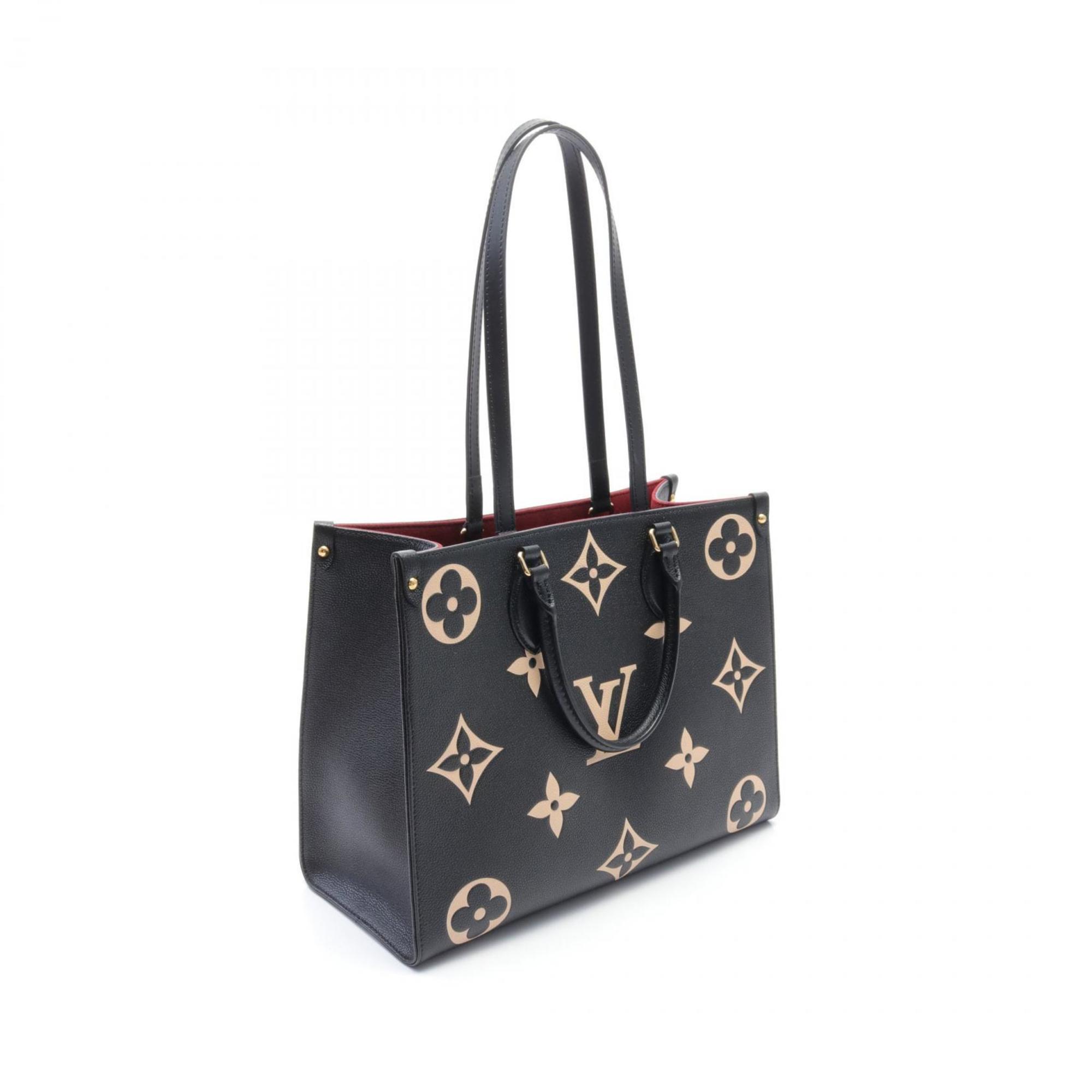 LOUIS VUITTON On the Go MM Bicolor Monogram Empreinte Tote Bag, Grained Leather, Empreinte, Women's, Black, Beige, M45495