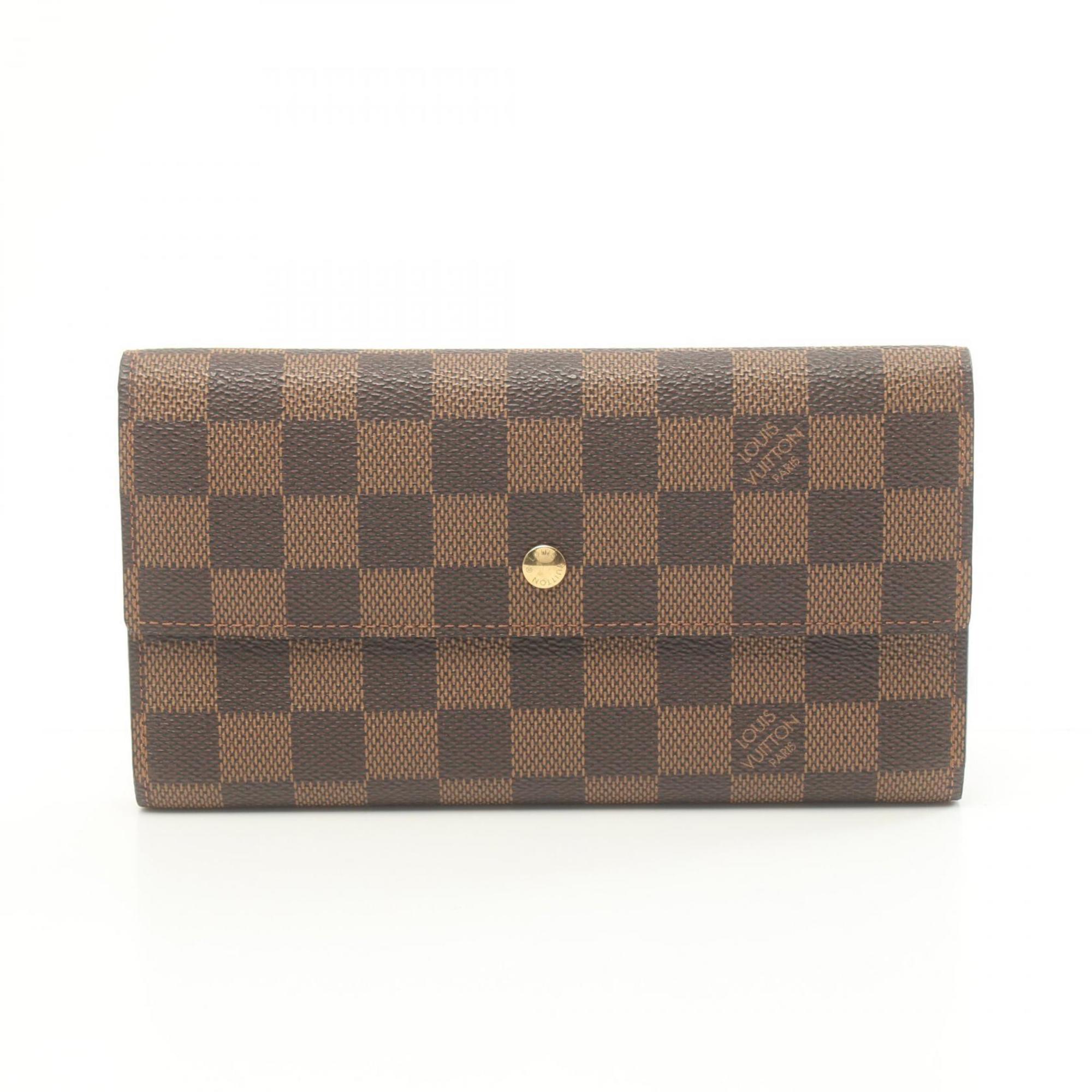 Louis Vuitton LOUIS VUITTON Porte Tresor International Tri-fold Long Wallet Coated Canvas Leather Women's Brown N61215