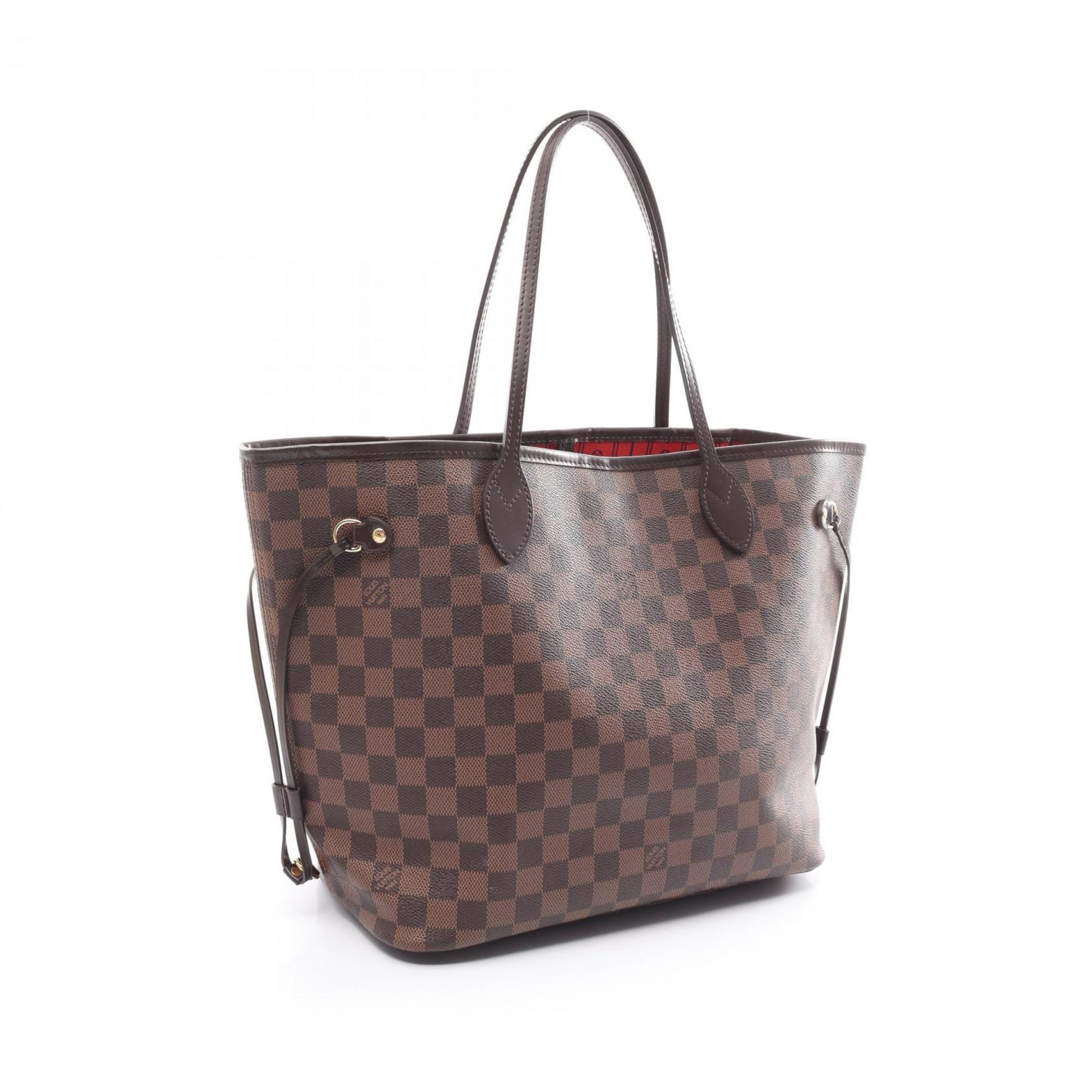 Louis Vuitton Neverfull MM Damier Ebene Tote Bag, Coated Canvas, Leather, Women's, Brown, N51105