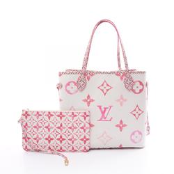 Louis Vuitton Neverfull MM By the Pool Tote Bag Coated Canvas Leather Monogram Giant Women's White Pink M22980