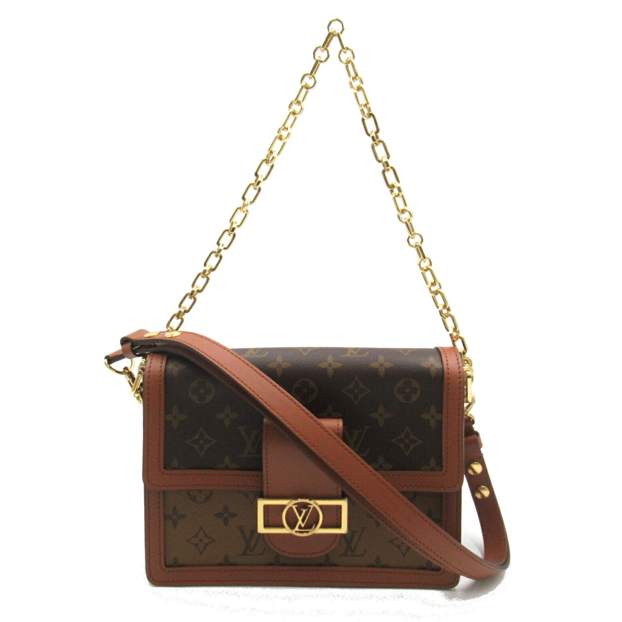 Louis Vuitton Dauphine MM Shoulder Bag, Coated Canvas, Monogram Reverse, Women's, Brown, M44391