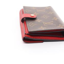 Louis Vuitton LOUIS VUITTON Portefeuille Pallas Compact Monogram W Wallet Coated Canvas Leather Women's Brown Red M60140