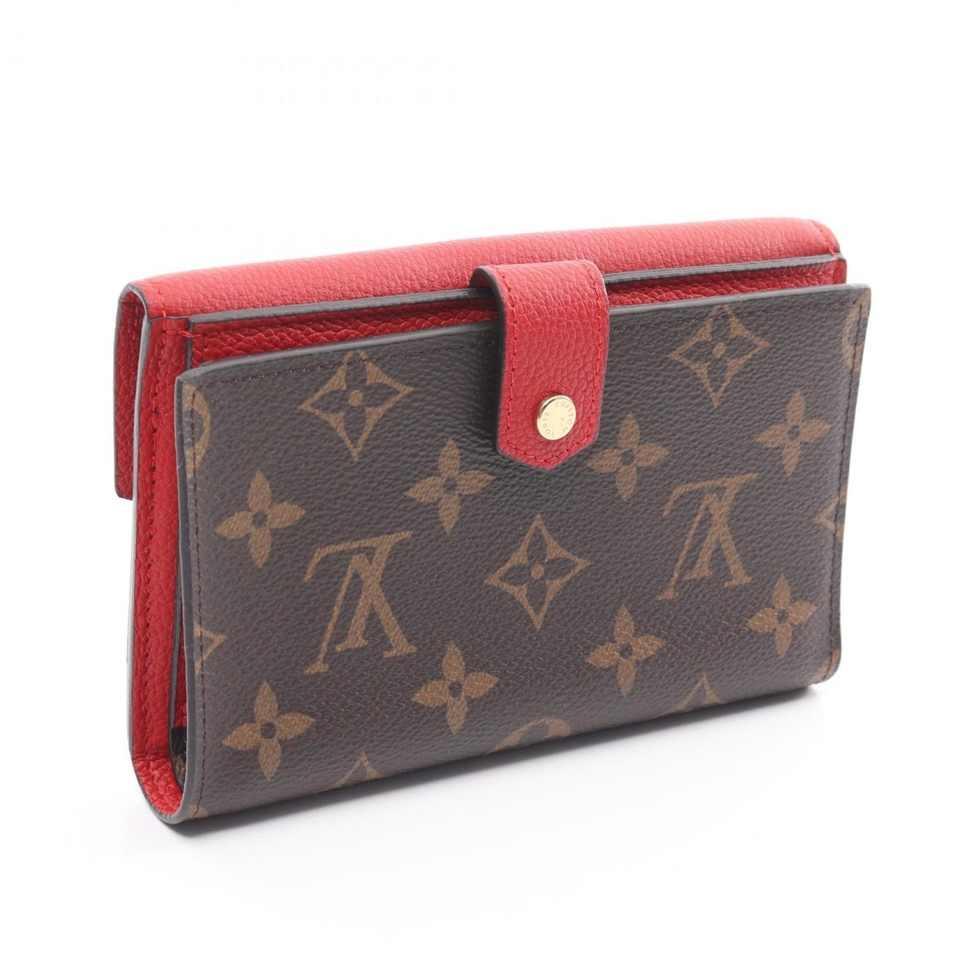 Louis Vuitton LOUIS VUITTON Portefeuille Pallas Compact Monogram W Wallet Coated Canvas Leather Women's Brown Red M60140