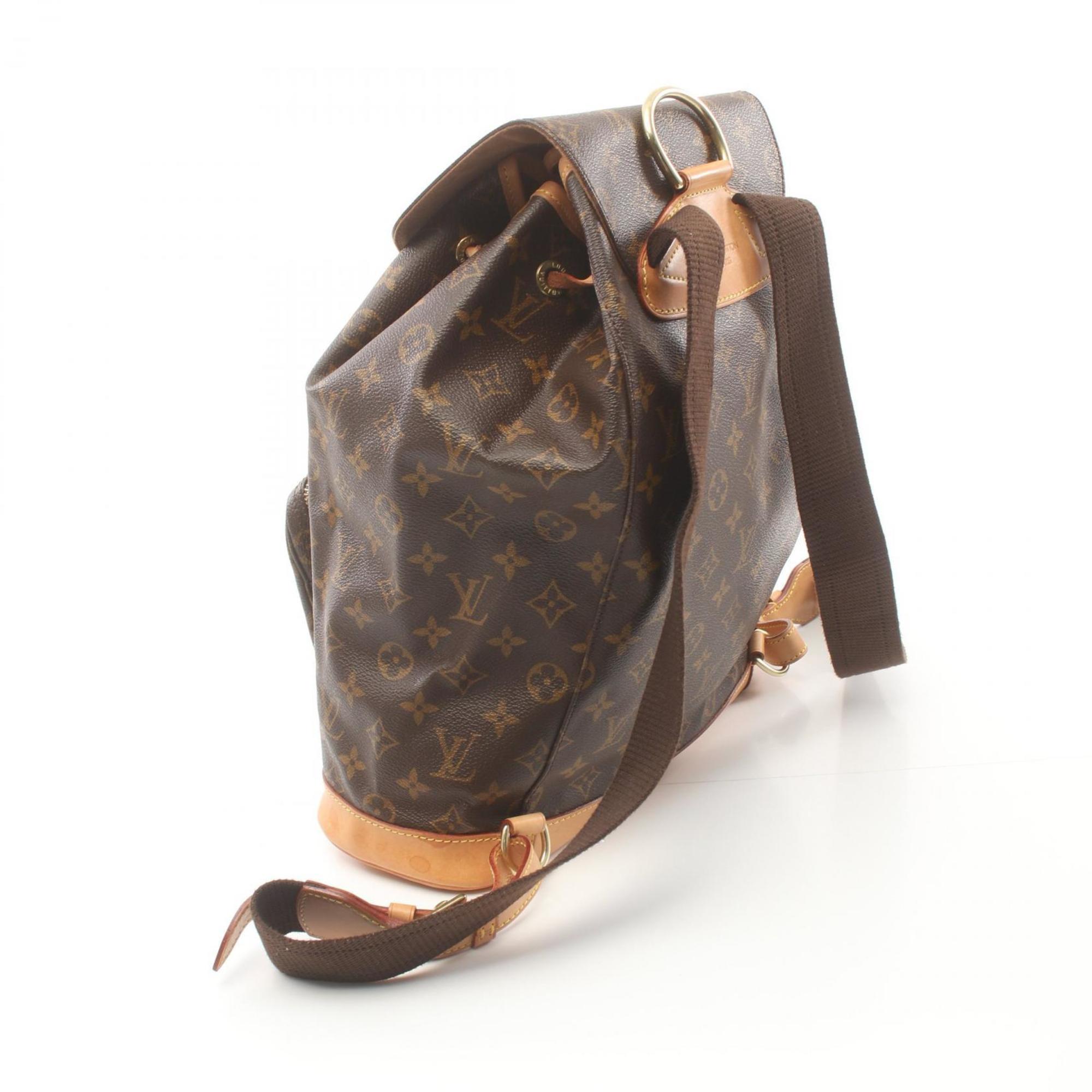 Louis Vuitton Montsouris GM Backpack Bag Coated Canvas Leather Monogram Women's Brown M51135