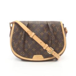 Louis Vuitton Menilmontant PM Shoulder Bag, Coated Canvas, Leather, Monogram, Women's, Brown, M40474