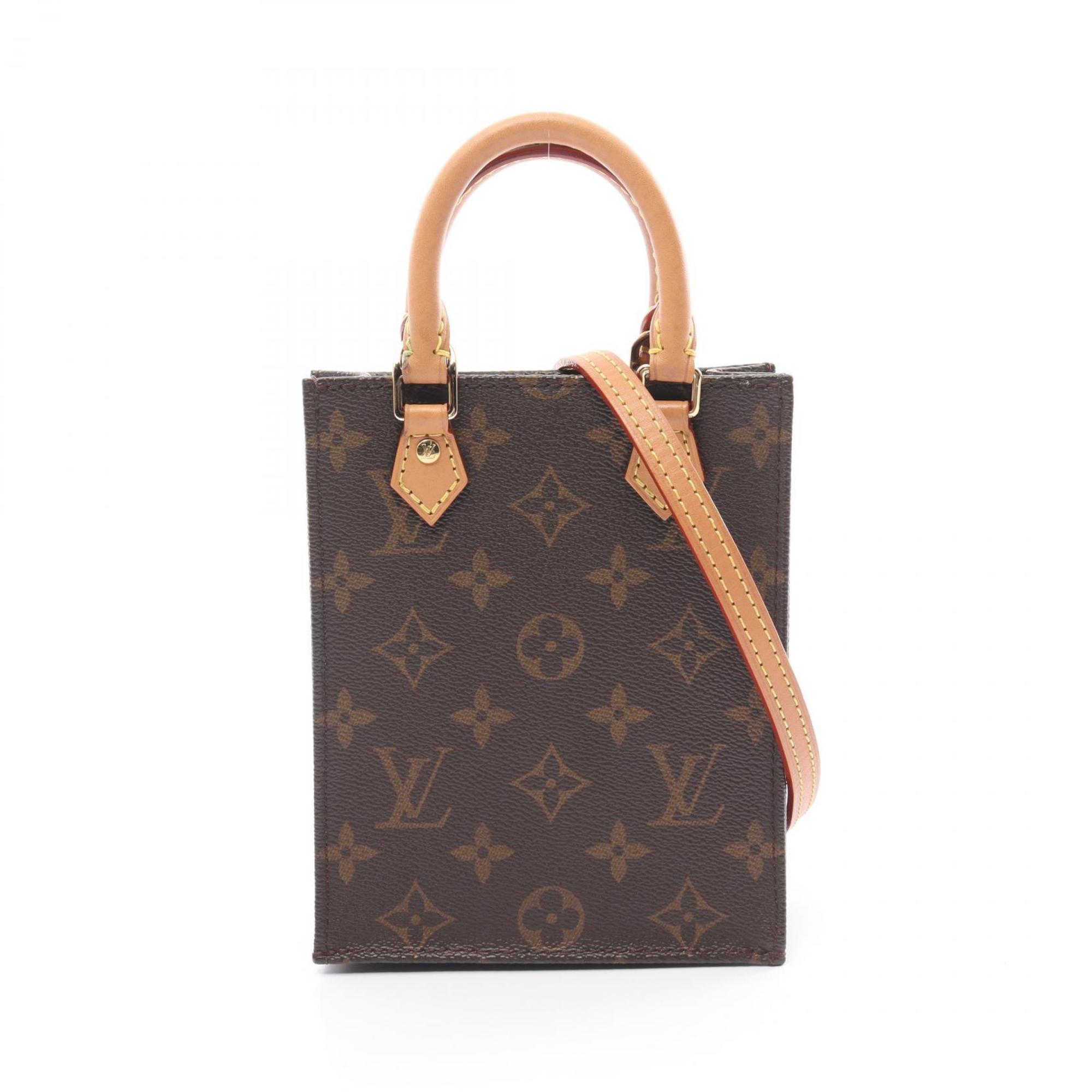 Louis Vuitton Petite Sac Plat Handbag Bag Coated Canvas Leather Monogram Women's Brown M69442