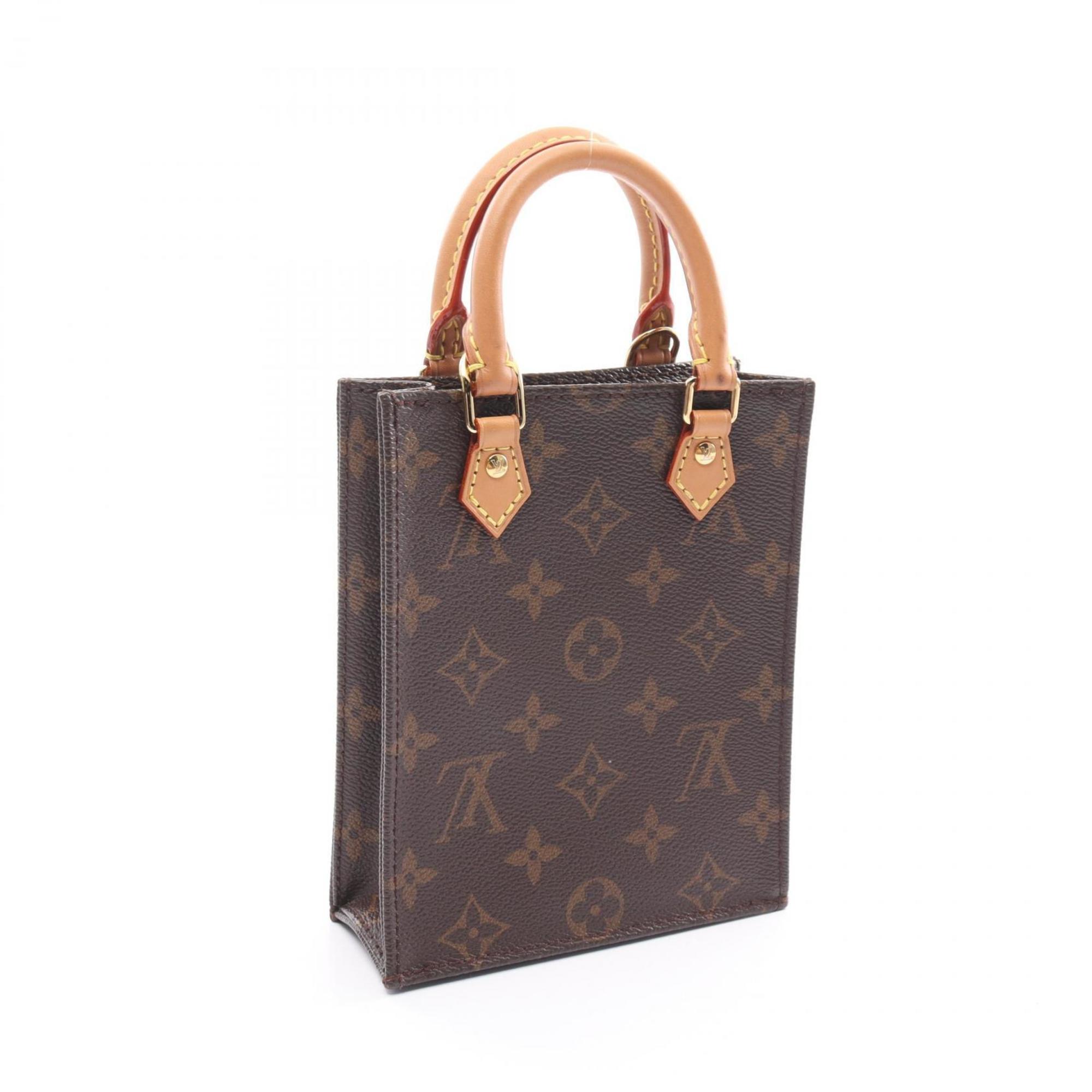 Louis Vuitton Petite Sac Plat Handbag Bag Coated Canvas Leather Monogram Women's Brown M69442