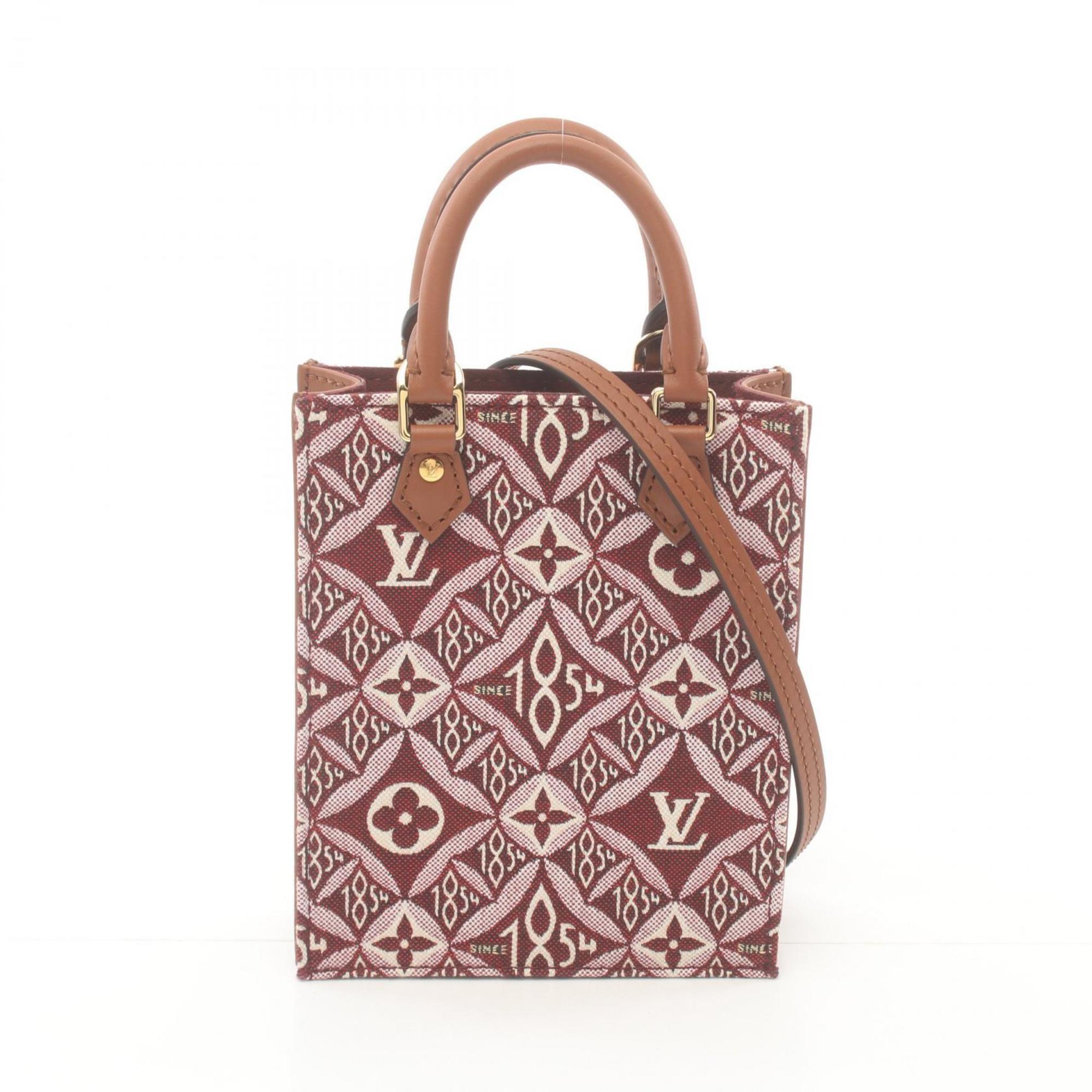 Louis Vuitton Petite Sac Plat Handbag Bag Canvas Leather Monogram Jacquard Women's Bordeaux Brown M69846