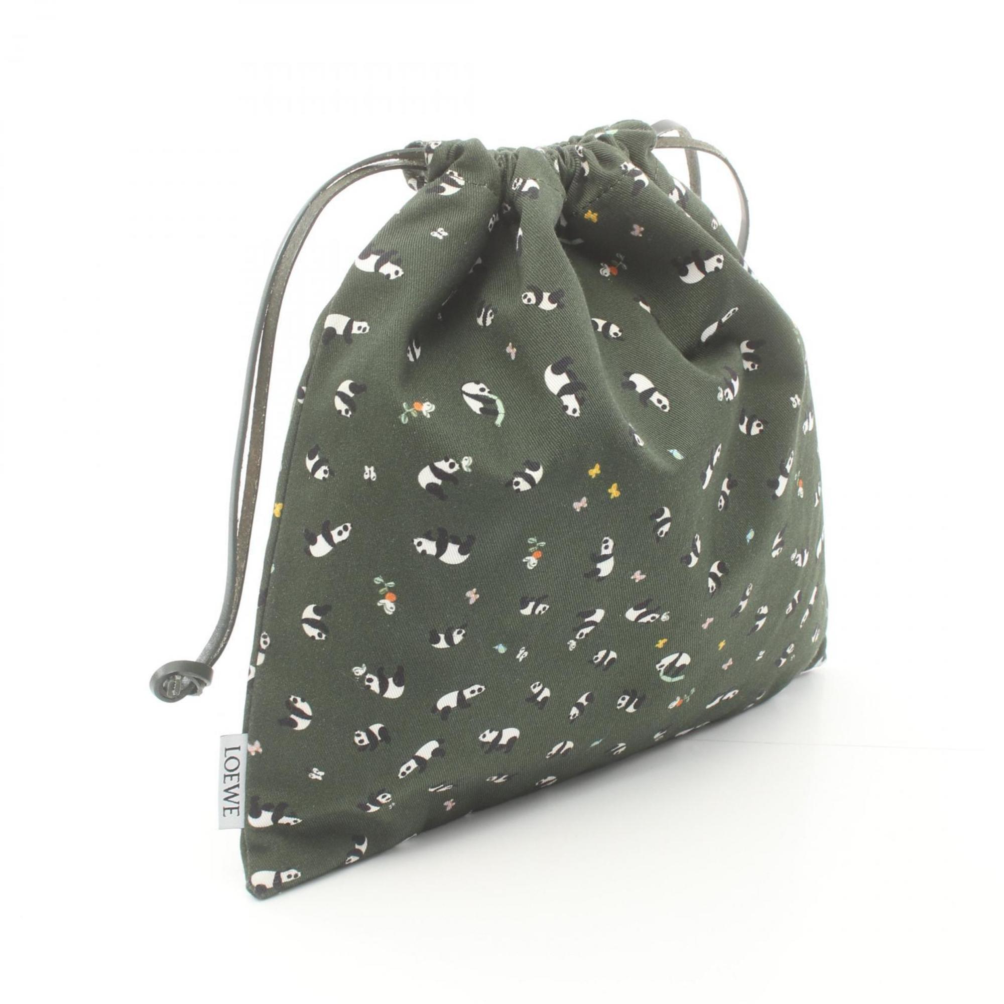 LOEWE x Suna Fujita DRAWSTRING POUCH Drawstring Pouch Panda Bag Canvas Leather Women's Green Multicolor