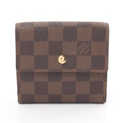 Louis Vuitton LOUIS VUITTON Porte Monnaie Bi-E Carte Credit Damier Ebene Tri-fold Wallet Coated Canvas Leather Women's Brown N61652