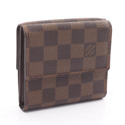 Louis Vuitton LOUIS VUITTON Porte Monnaie Bi-E Carte Credit Damier Ebene Tri-fold Wallet Coated Canvas Leather Women's Brown N61652