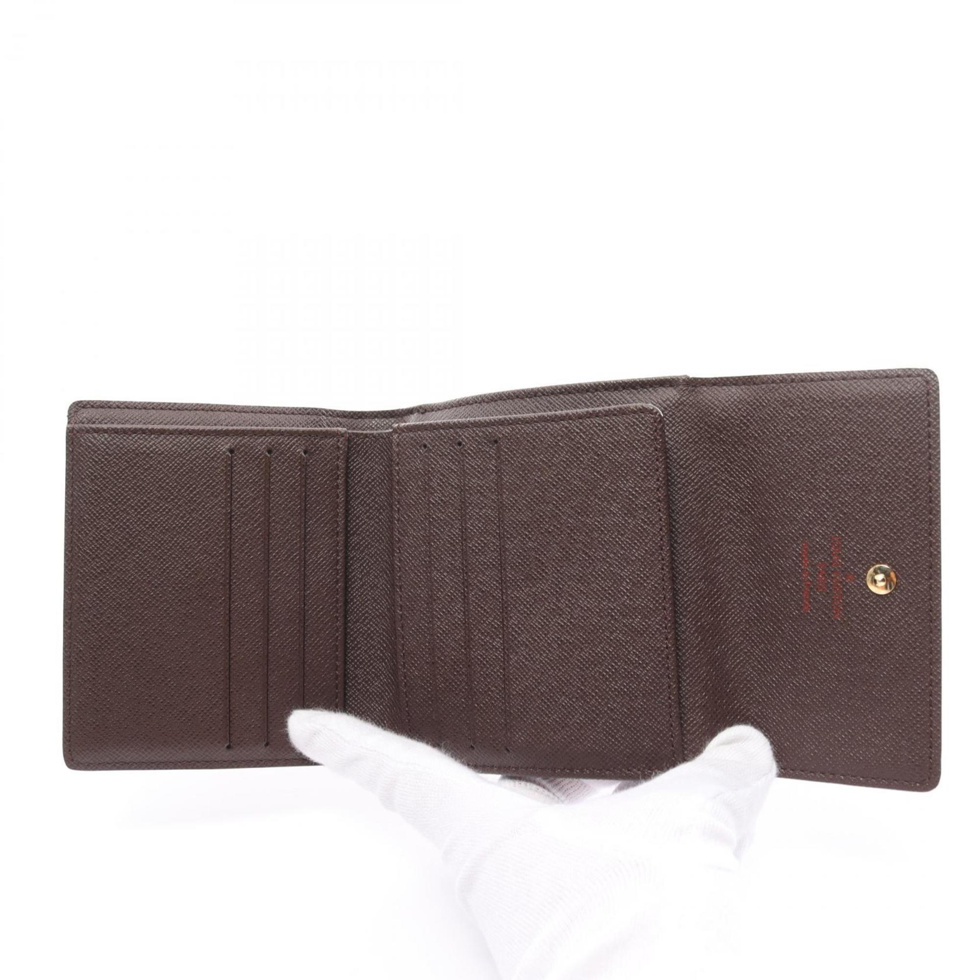 Louis Vuitton LOUIS VUITTON Porte Monnaie Bi-E Carte Credit Damier Ebene Tri-fold Wallet Coated Canvas Leather Women's Brown N61652