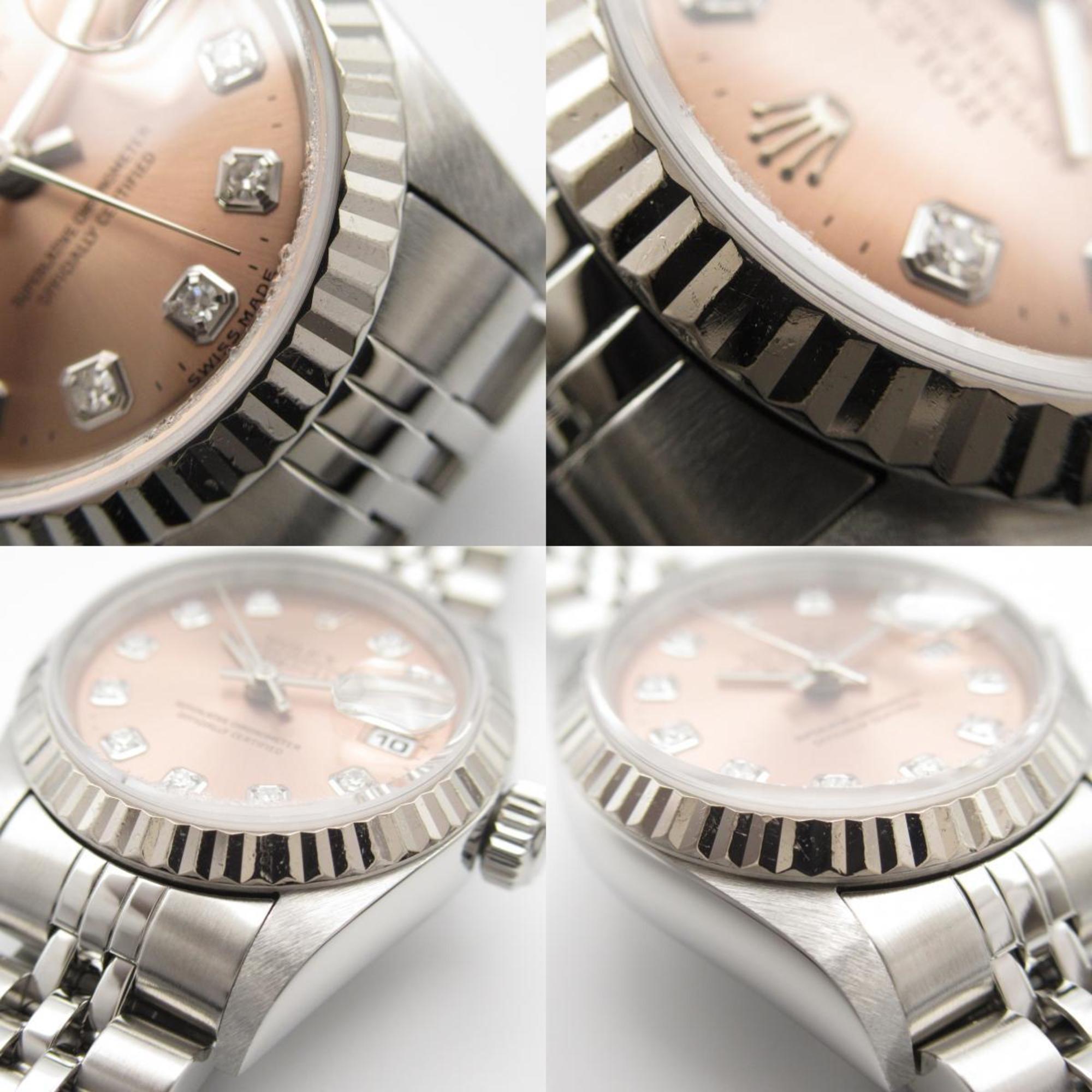 Rolex ROLEX Datejust 10P Diamond U-number Wristwatch K18WG (White Gold) Stainless Steel Ladies Pink NP 69174G