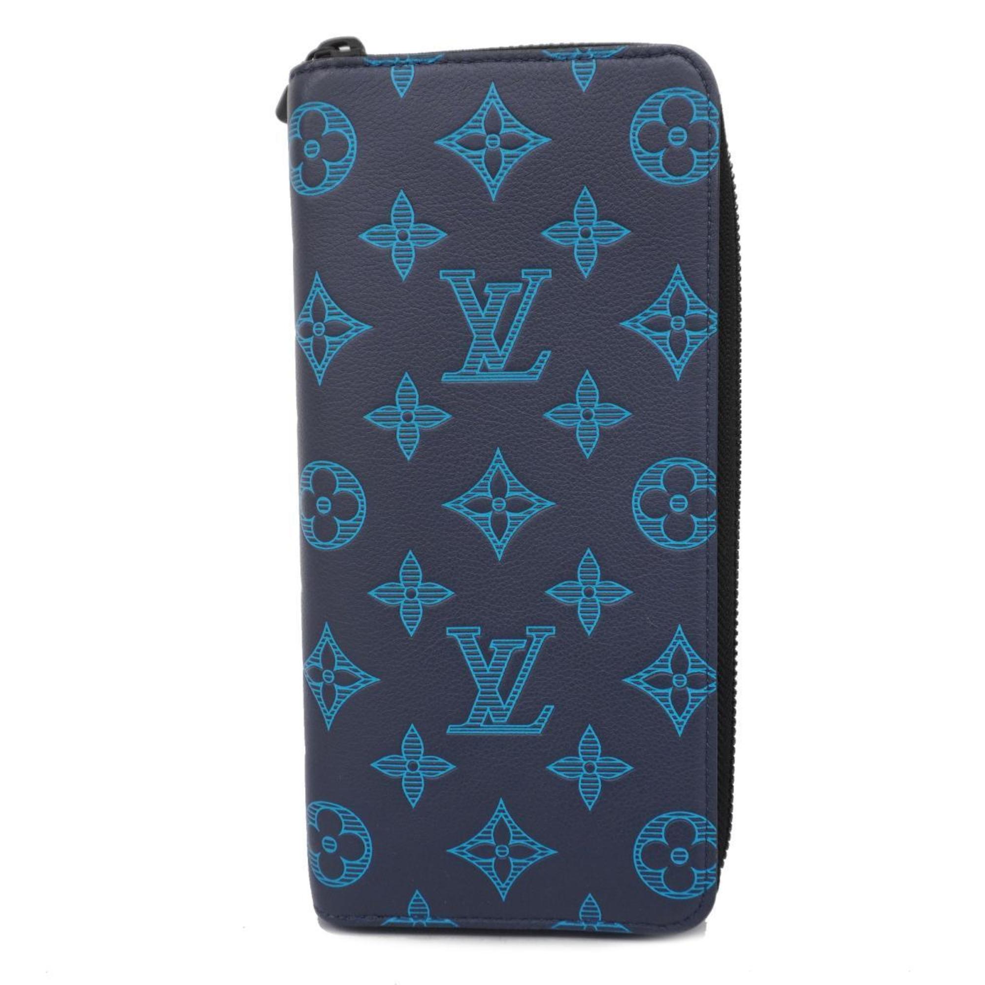 Louis Vuitton Long Wallet Monogram Shadow Zippy Vertical M80423 Navy Blue Men's