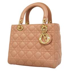 Christian Dior Handbag Cannage Lady Leather Pink Beige Champagne Women's